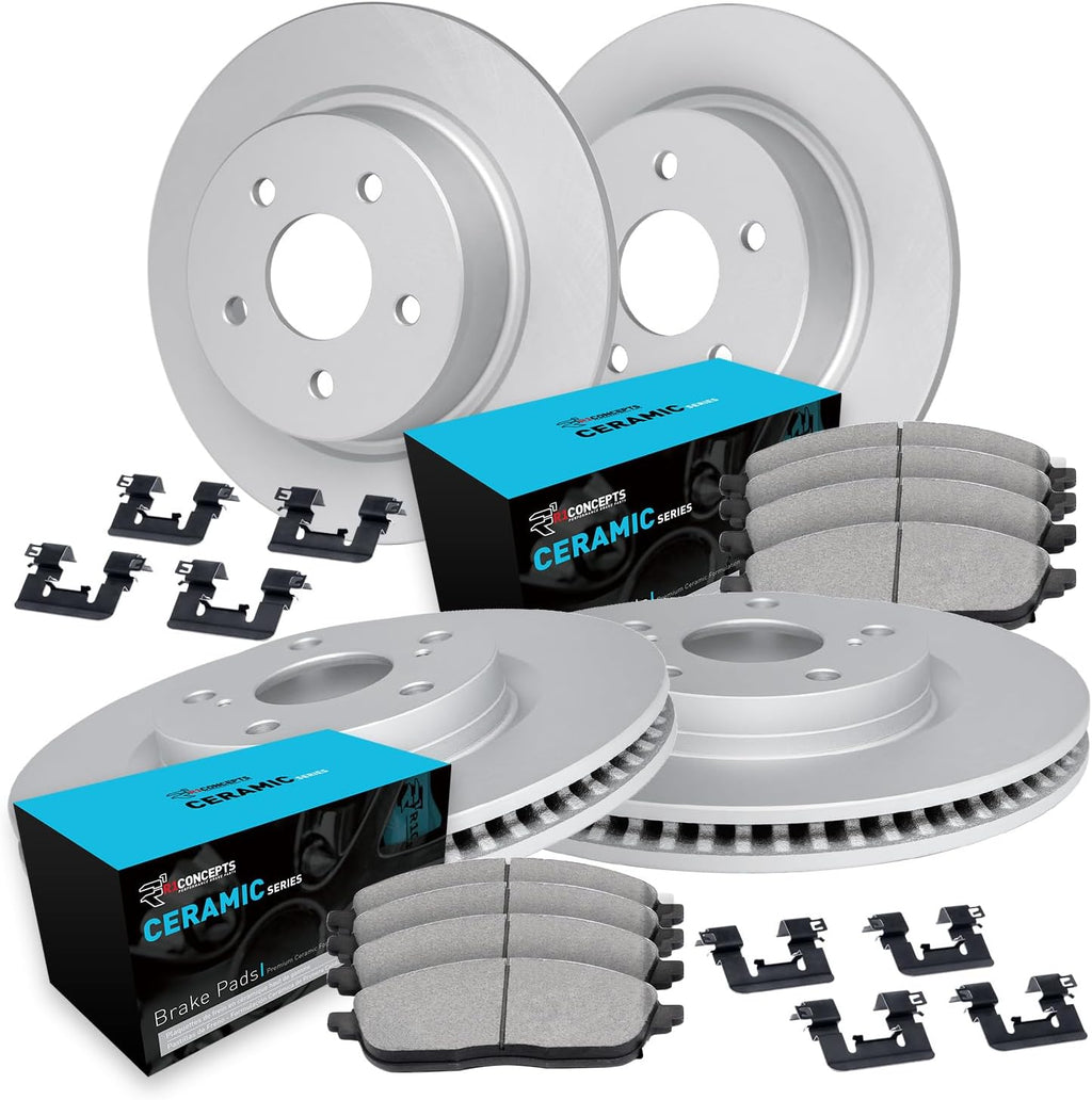 R1 Concepts Front and Rear Brake Kit Fits 2009-2010 Pontiac Vibe; 2009-2019 Toyota Corolla; 2009-2013 Toyota Matrix| Ceramic Pads, Blank Rotors| Hardware| 10.8' Front & 10.2' Rear