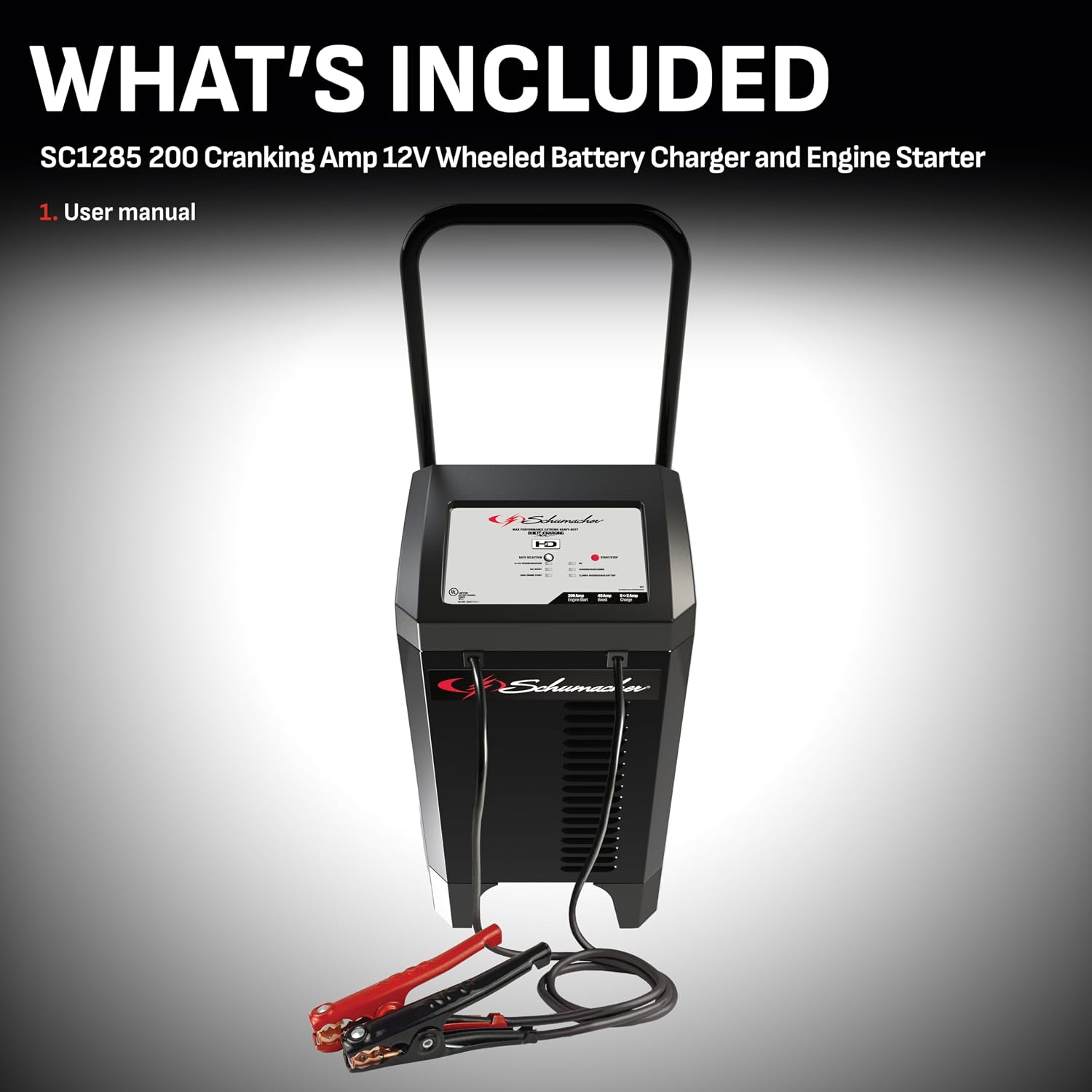 Schumacher Electric Wheeled Automatic 6A Car Battery Charger and 200A Engine Starter, 4-in-1 Solution, Maintainer, 40A Boost, for 12V Power Sport, Automotive, and Marine Batteries, SC1285