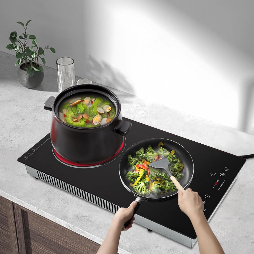 1500W Electric Cooktop, Electric Stove Top with LED display, 110V Intelligent Control Built-in Cooktop, 9 Heating Level, Kid Safety Lock, Sensor Touch Control for Kitchens (2 Burners)