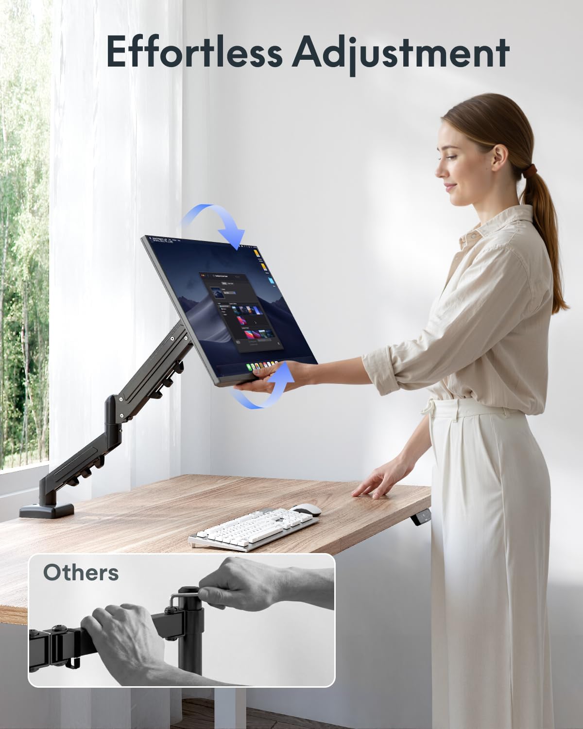 FLEXISPOT EN2 48''x24'' Standing Desk with Monitor Mount Bundle, One-Piece Desktop, Fully Adjustable Single Monitor Arm with Cable Management, Bundle for Home Office, Gaming & Study, White