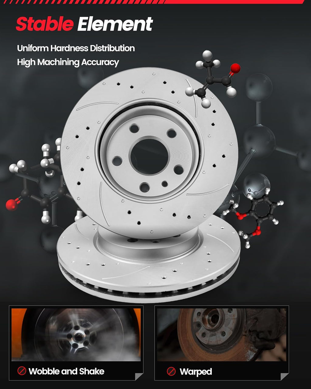 Front Drilled Slotted Rotors Kit Compatible with 2005-2010 Honda Odyssey|Geomet Coated|295.9mm(11.6in)|31368 & D1521-7994 Brake Discs & Ceramic Brake Pads Automotive Replacement Brake Kit