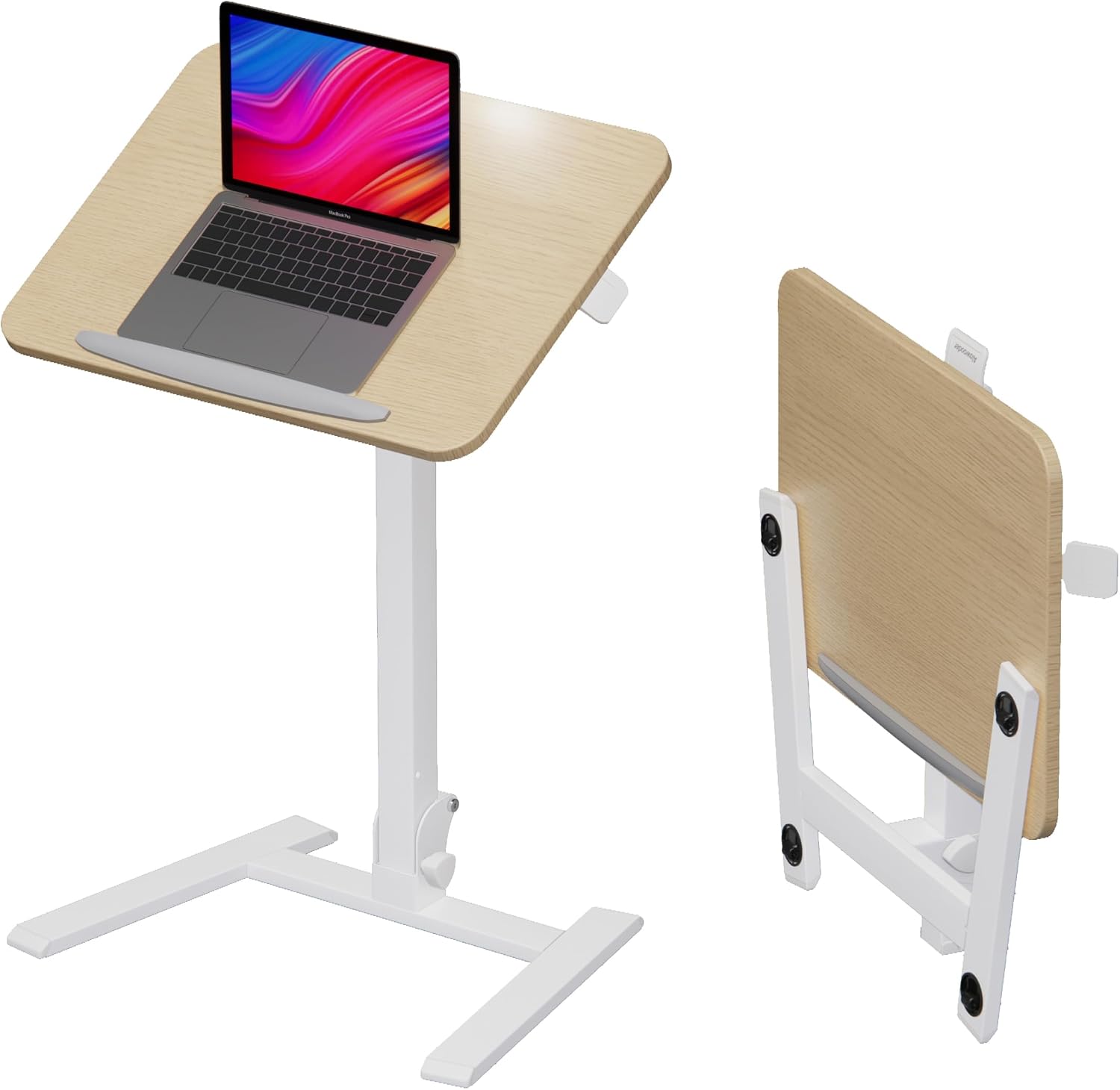 alawooder 25 Inch Mobile Folding Desk - No Assembly, Pneumatic Sit-Stand, 29-42' Height Adjustable Rolling Laptop Desk with Hidden Wheels, 0-90° Tilt Top for Home Office, Craft & Study