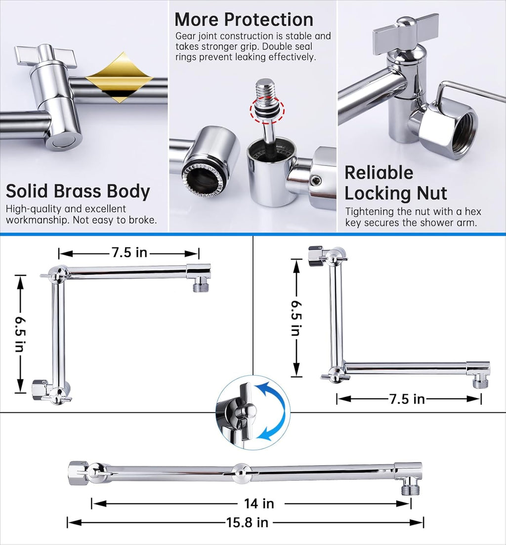 G-Promise All Metal 16 Inches Rainfall Shower Head with Handheld Spray Combo, 3 Settings Diverter, Adjustable Extension Arm with Lock Joints, 71 Inches Stainless Steel Hose (Chrome)