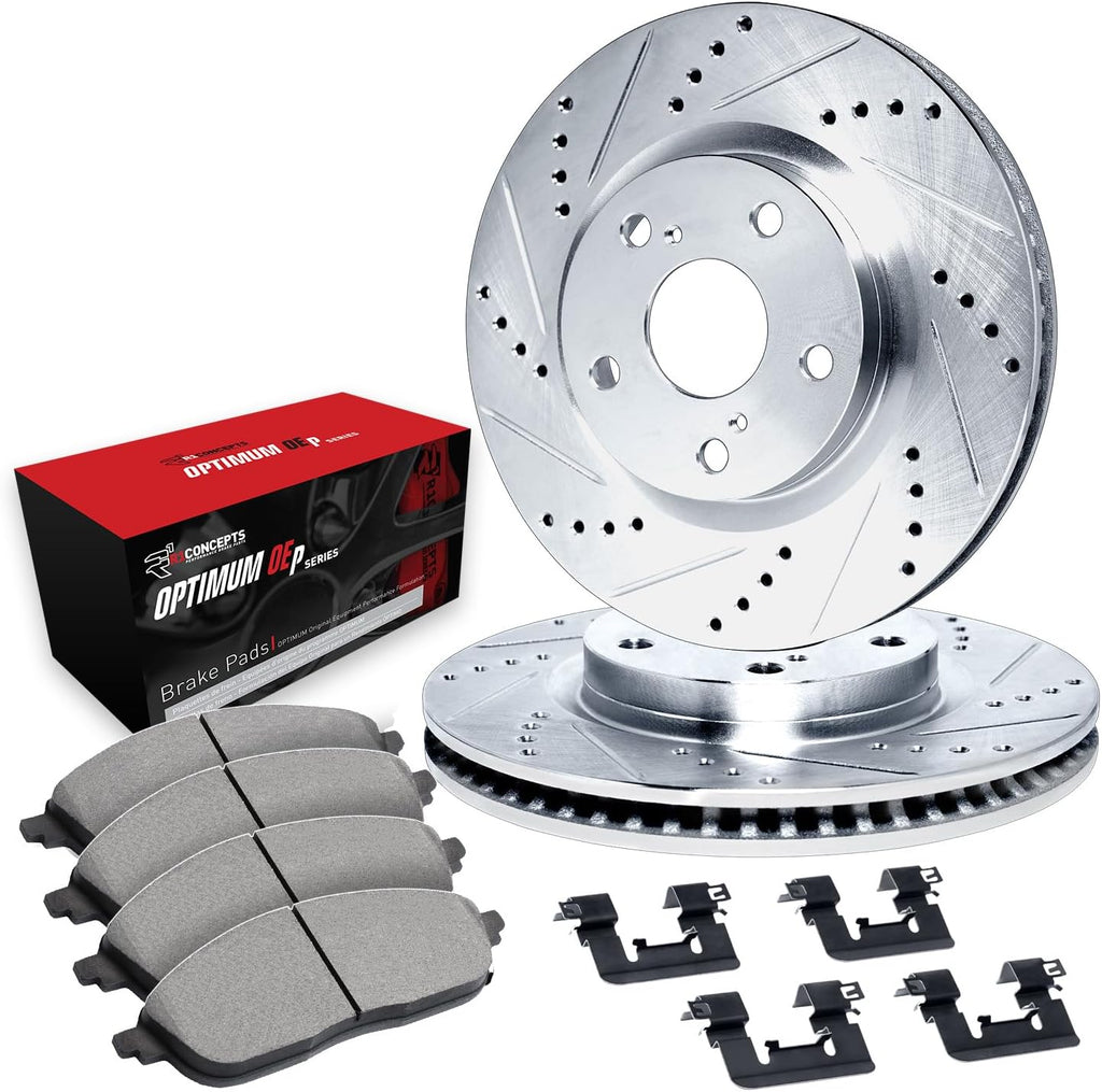 R1 Concepts Front Brake Kit Fits 2011-2014 Honda Odyssey| Optimum Oep Pads, Drilled Slotted Rotors| Hardware| 12.6' Front