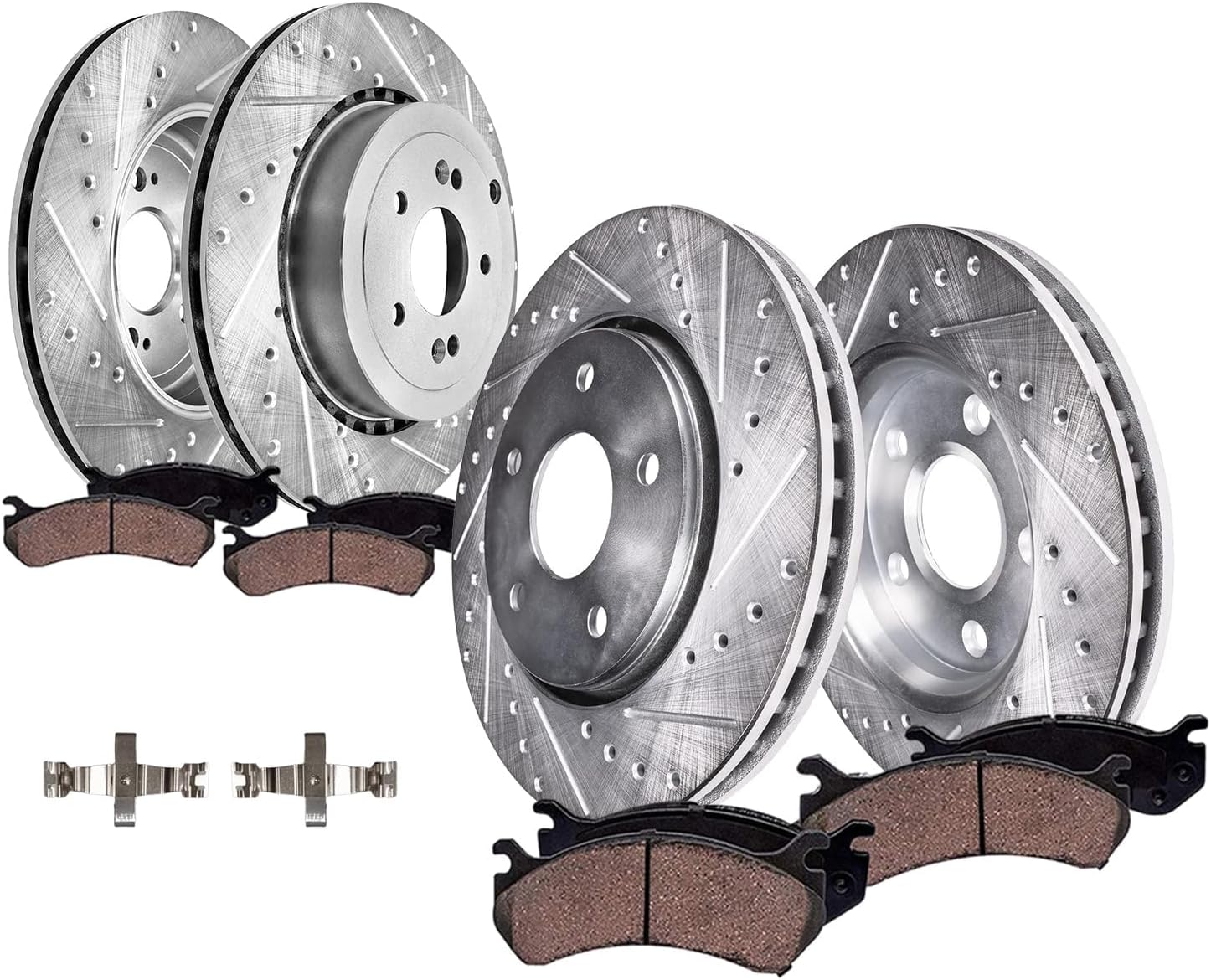 Detroit Axle - 8pc Brake Kit for 2018-2022 Kia Stinger Genesis G70, 13.78' inch Front and 13.39' inch Rear Drilled and Slotted Disc Brake Rotors Ceramic Brakes Pads 2019 2020 2021 Replacement