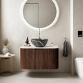 24' Floating Bathroom Vanity with Sink, Modern Wall-Mounted Bathroom Cabinet with Ultra-Thin Ceramic Black Basin and Marble Top, Extra Large Storage Drawer, Soft-Close Design, Dark Walnut