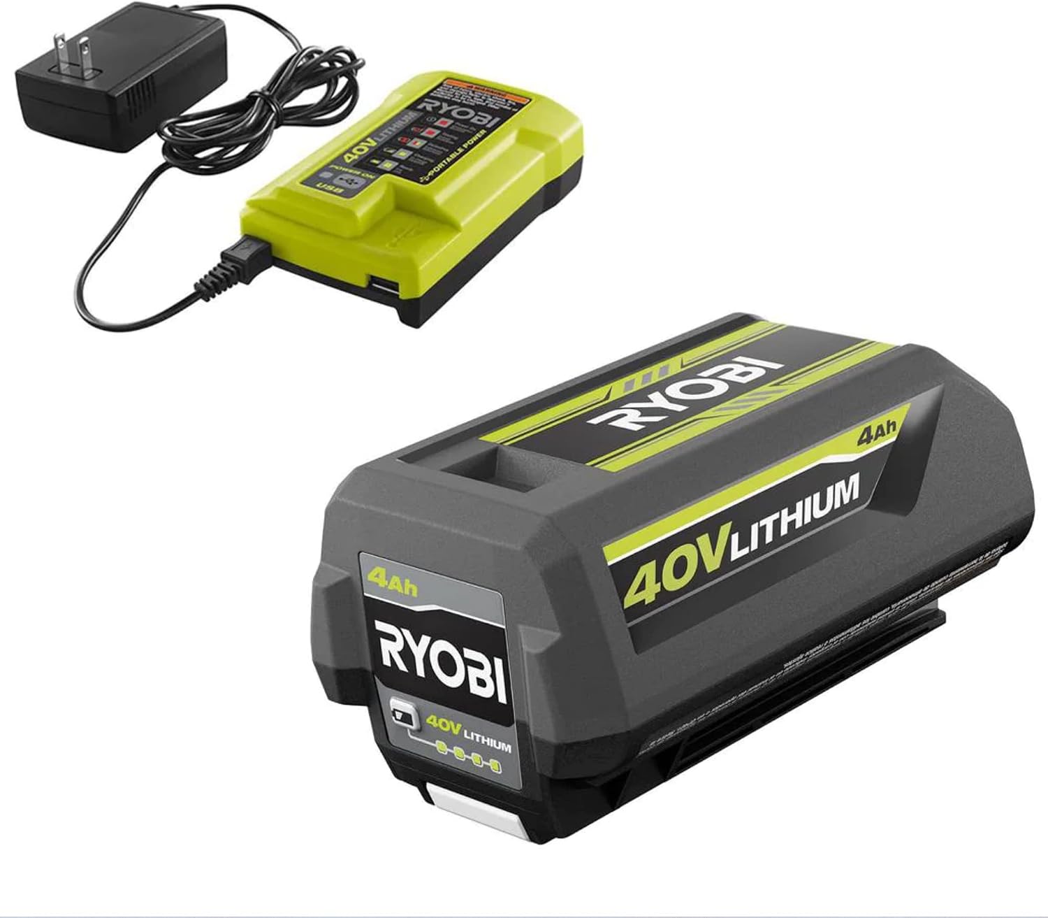 Ryobi 40V Battery and Charger Kit 4.0 Ah Lithium-Ion Battery Set OEM OP4040 + OP403A