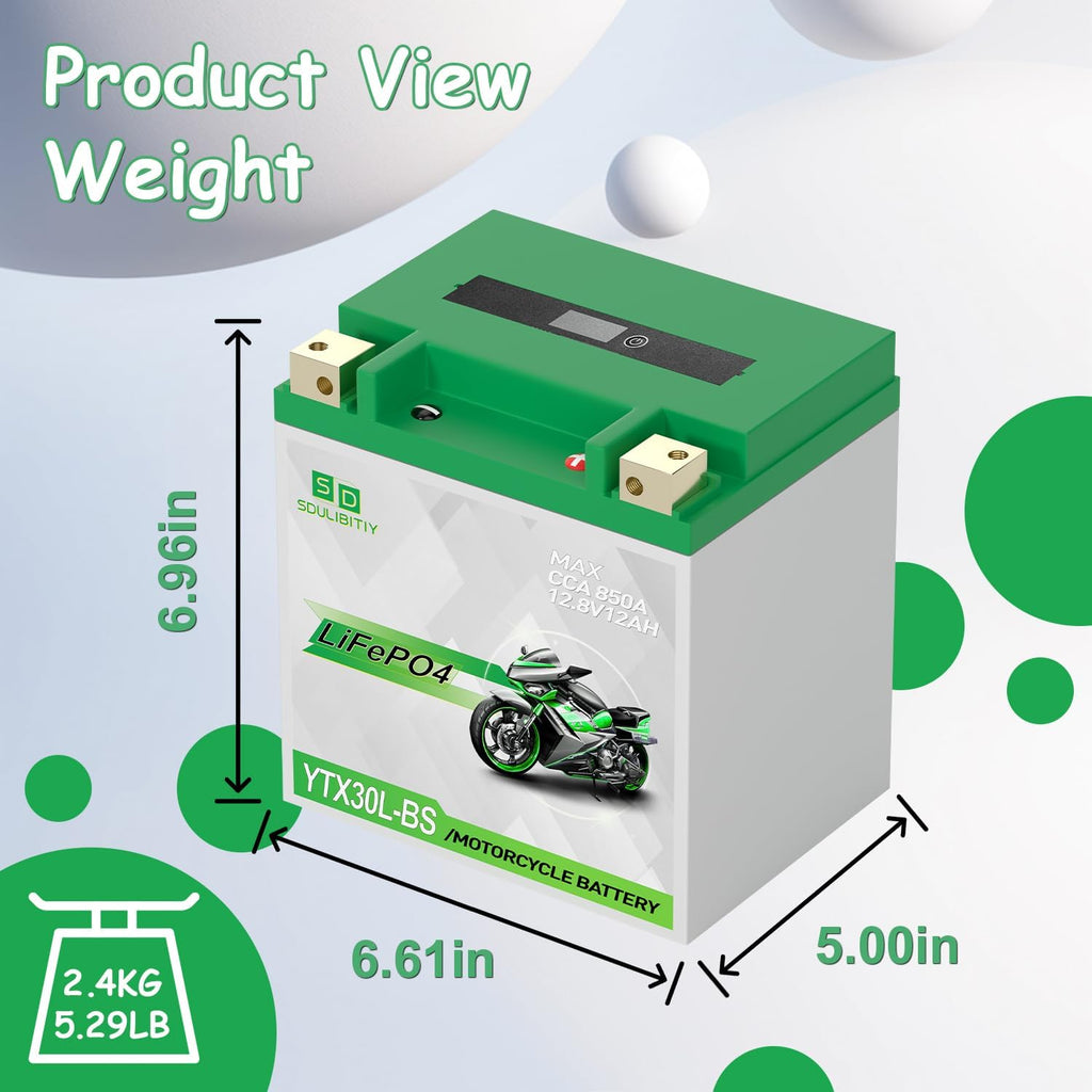 YTX30L-BS Lithium Motorcycle Battery, 12.8V 12AH 850 CCA LiFePO4 Motorcycle Battery, ATV, UTV, Jet Ski, Scooter, Lawn Mower, Tractor, Generator, Built-in Smart BMS