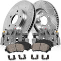 Callahan Brake Parts Front Brake Kit For Jeep Cherokee 1999-01 | Jeep Wrangler 1999-06 - Drilled & Slotted Disc Rotors with Ceramic Brake Pads + OE Calipers, EBYK029581
