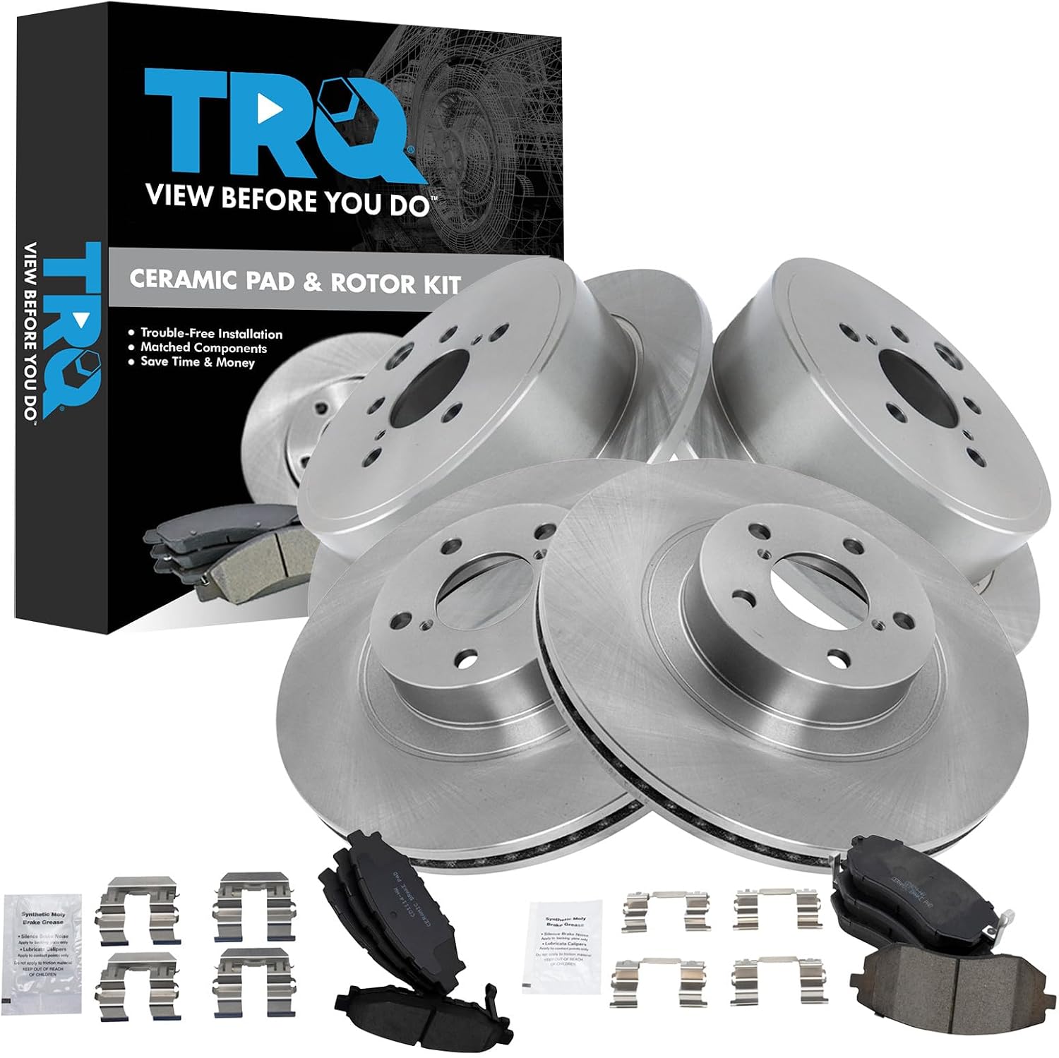 TRQ Front and Rear Brake Pad and Rotor Set Ceramic Vented Rotors Compatible with 2009-2010 Subaru Forester 2008-2010 Impreza 2010-2012 Legacy Outback