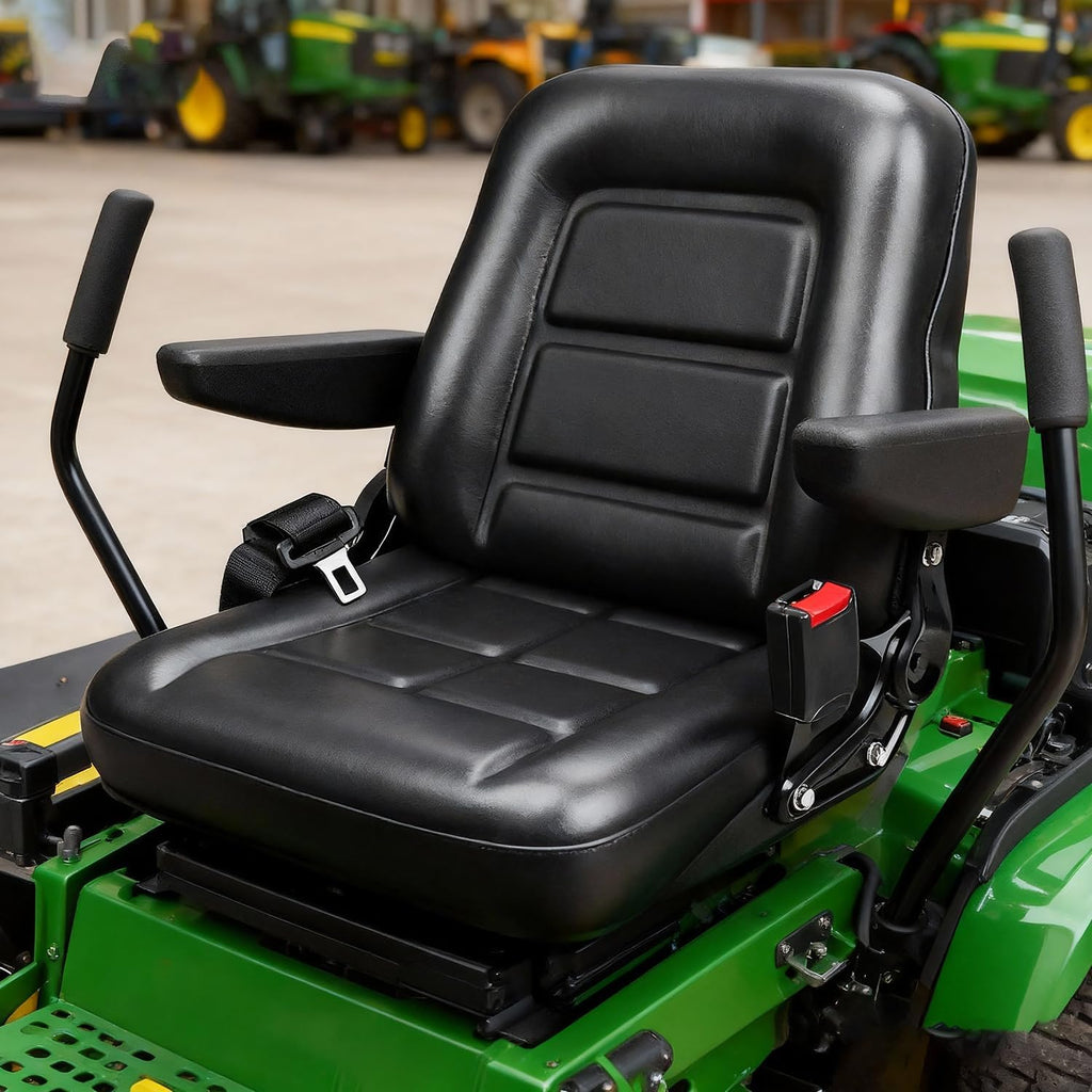 Universal Lawn Mower Seat Replacement Tractor & Forklift Seat with Adjustable Back/Slide Rail/Armrest/Seatbelt,Waterproof PVC Thickened Cushion Mower Seat Compatible with Ariens Snapper GTH Xmark