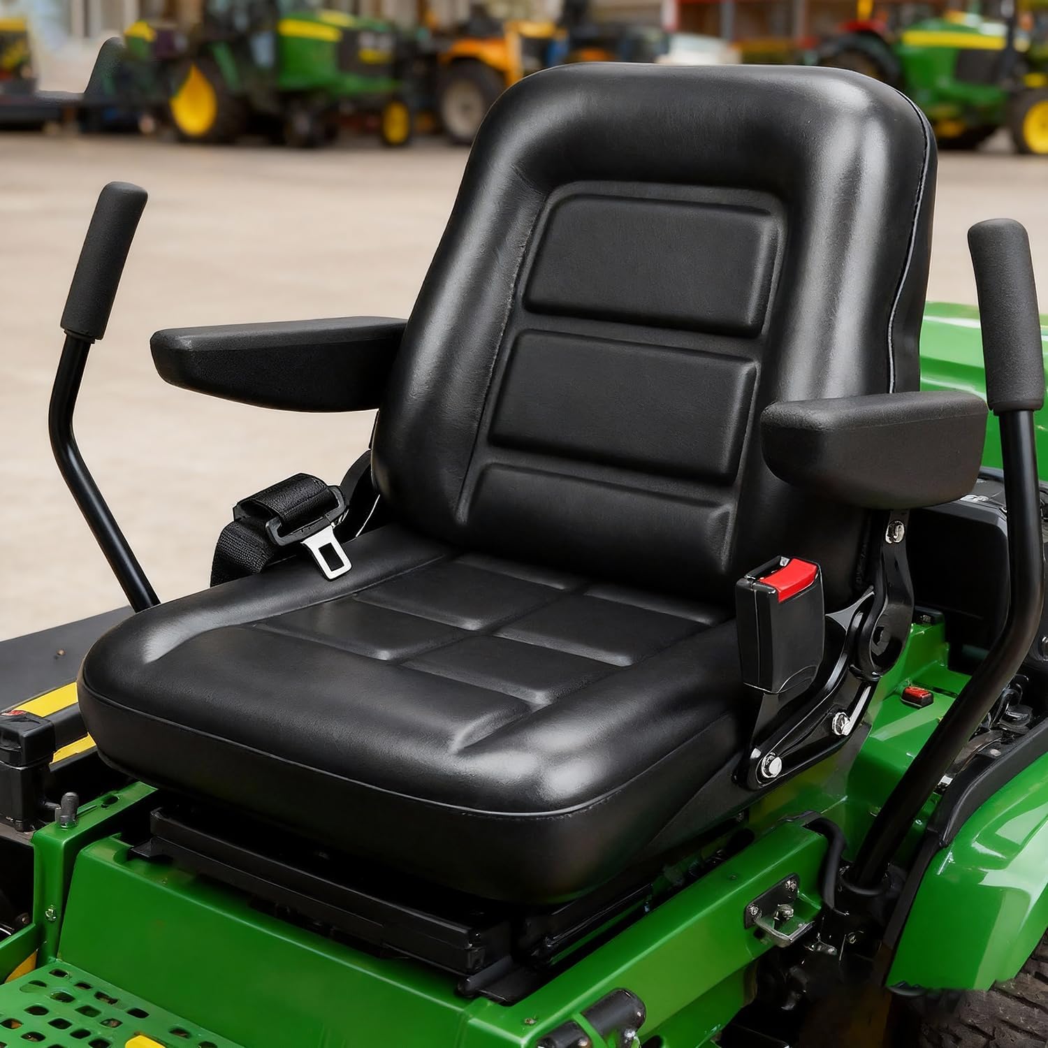 Universal Lawn Mower Seat Replacement Tractor & Forklift Seat with Adjustable Back/Slide Rail/Armrest/Seatbelt,Waterproof PVC Thickened Cushion Mower Seat Compatible with Ariens Snapper GTH Xmark