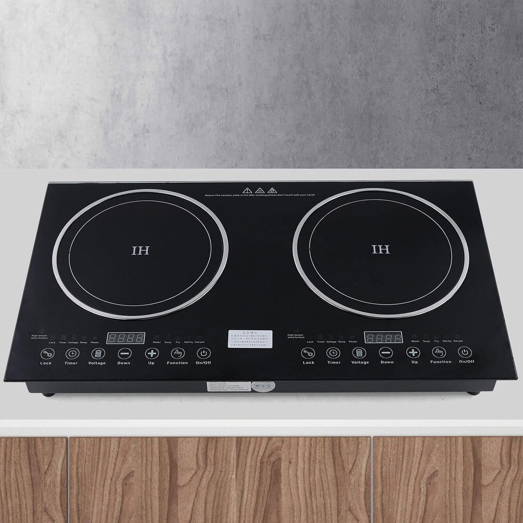 2 Burner Electric Cooktop 110v, Touch Type Keys, One-key Type Firepower Control, Multiple Cooking Function, Easy to Operate, 8 Gear Firepower, for Commercial Home