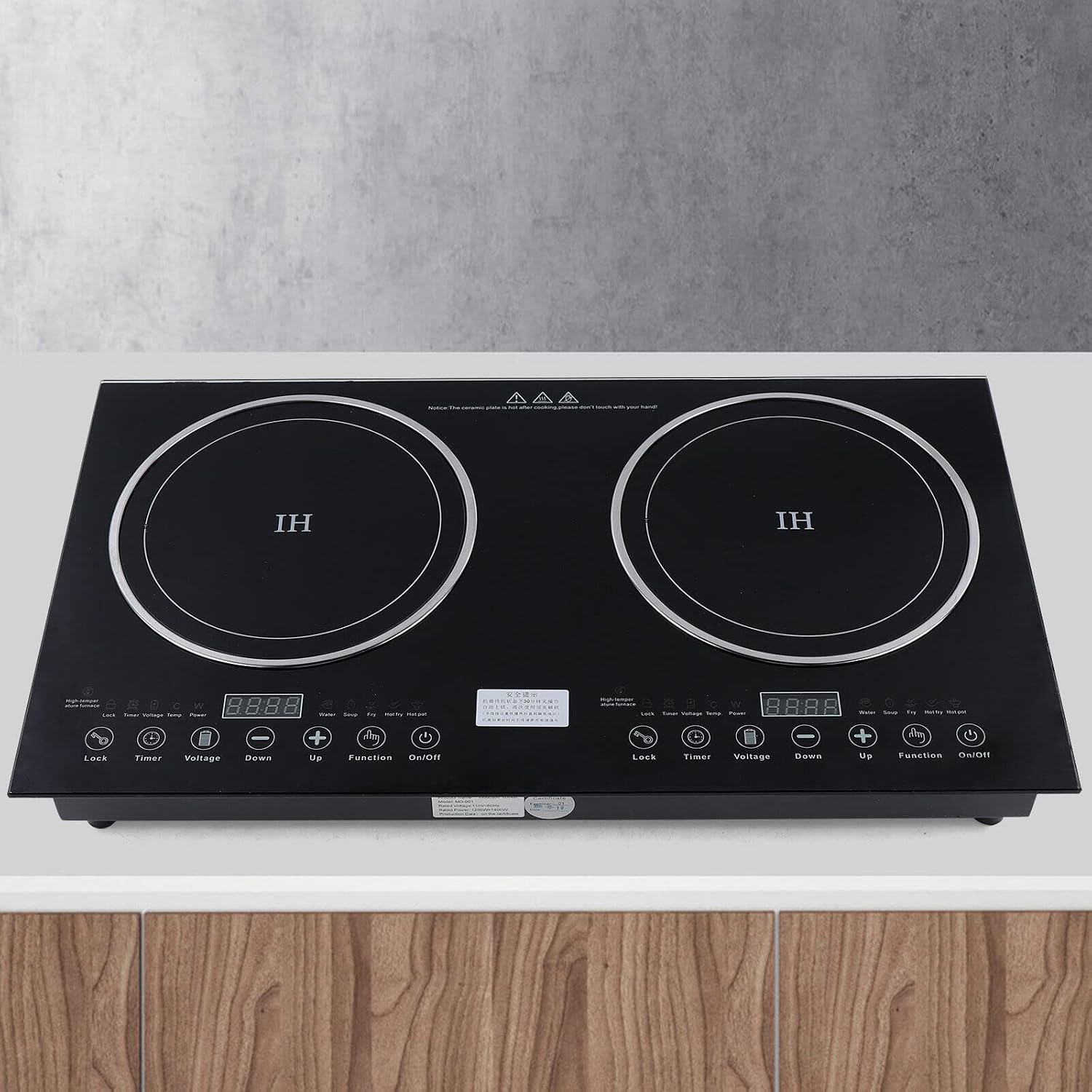 2 Burner Electric Cooktop 110v, Touch Type Keys, One-key Type Firepower Control, Multiple Cooking Function, Easy to Operate, 8 Gear Firepower, for Commercial Home