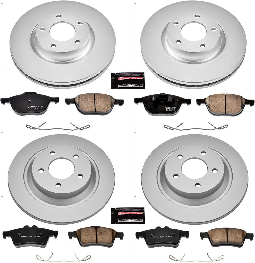 PowerStop Front and Rear Brake Kit for Mazda 5 2008-10 | Mazda 5 2012-15 - Fully-Coated Disc Rotors with Z17 Ceramic Brake Pads Replacement, CRK5804