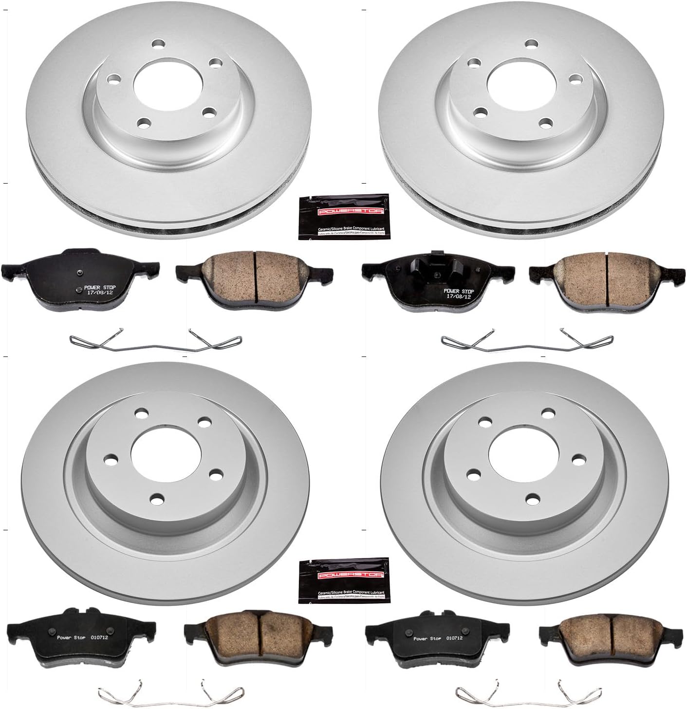 PowerStop Front and Rear Brake Kit for Mazda 5 2008-10 | Mazda 5 2012-15 - Fully-Coated Disc Rotors with Z17 Ceramic Brake Pads Replacement, CRK5804