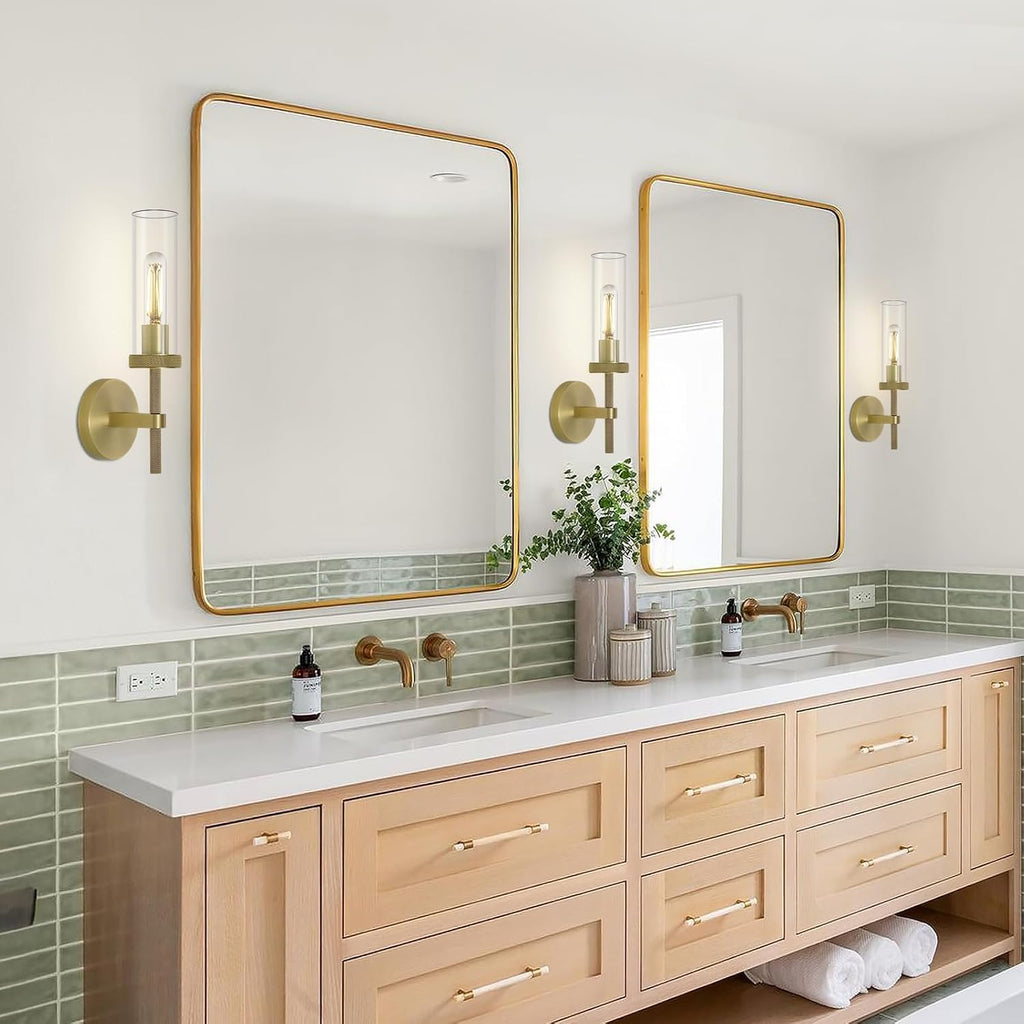 Brass knurled Wall Sconces Set of Two, 14' Sconces Wall Lighting Indoors, Gold Bathroom Vanity Wall Sconces, Wall Lights for Living Room Bedroom Hallway Kitchen Bathroom Mirror Including Bulb