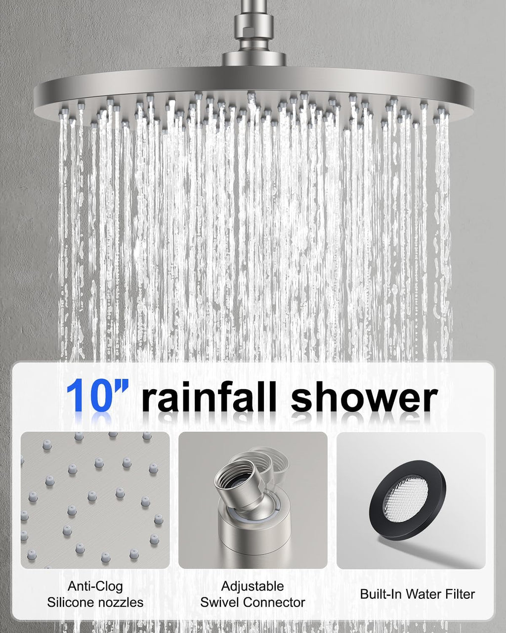 Iriber Shower System with handheld, bathroom Round Dual Shower Heads Faucet Set with Push Button Diverter, Brushed Nickel Shower Mixer Valve Trim Kit (Valve Included)