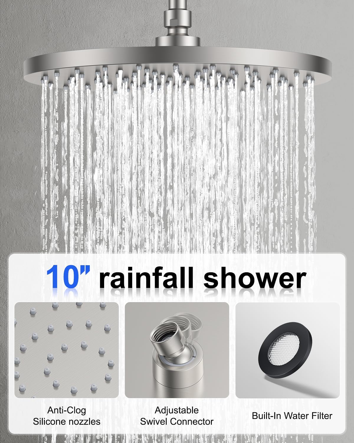 Iriber Shower System with handheld, bathroom Round Dual Shower Heads Faucet Set with Push Button Diverter, Brushed Nickel Shower Mixer Valve Trim Kit (Valve Included)