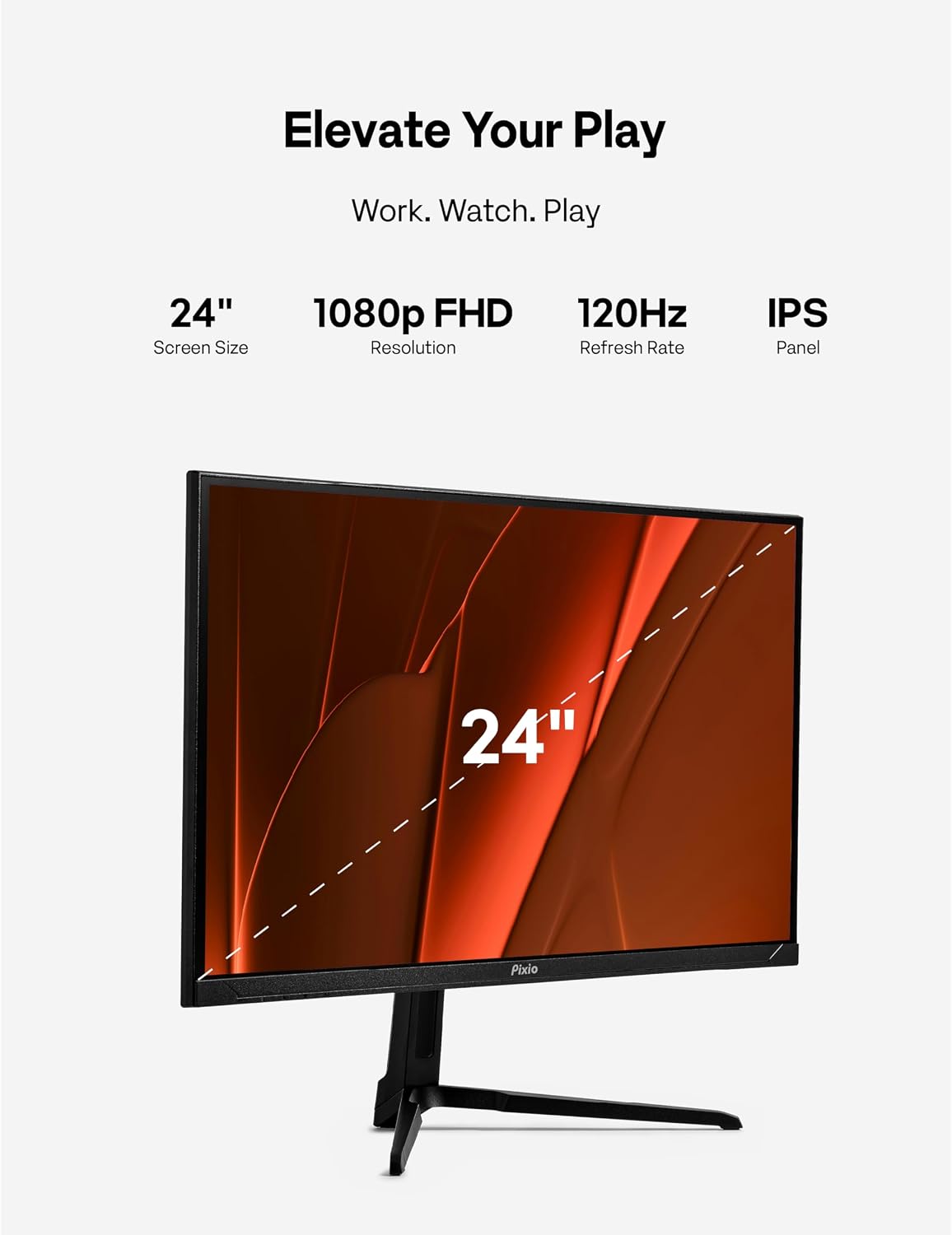 Pixio PX246 Wave 24 inch 120Hz Refresh Rate FHD 1080p Resolution IPS Panel 4ms GTG Response Time Gaming Monitor with Adaptive Sync