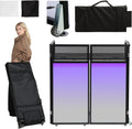 Kokorona Portable DJ Booth DJ Facade Booth Folding DJ Table with Wheels, Movable DJ Booth Facade DJ Booth Stand DJ Table with Lights, Tool-Free Assemble, Metal Frame + Black & White Scrims + Carry Bag
