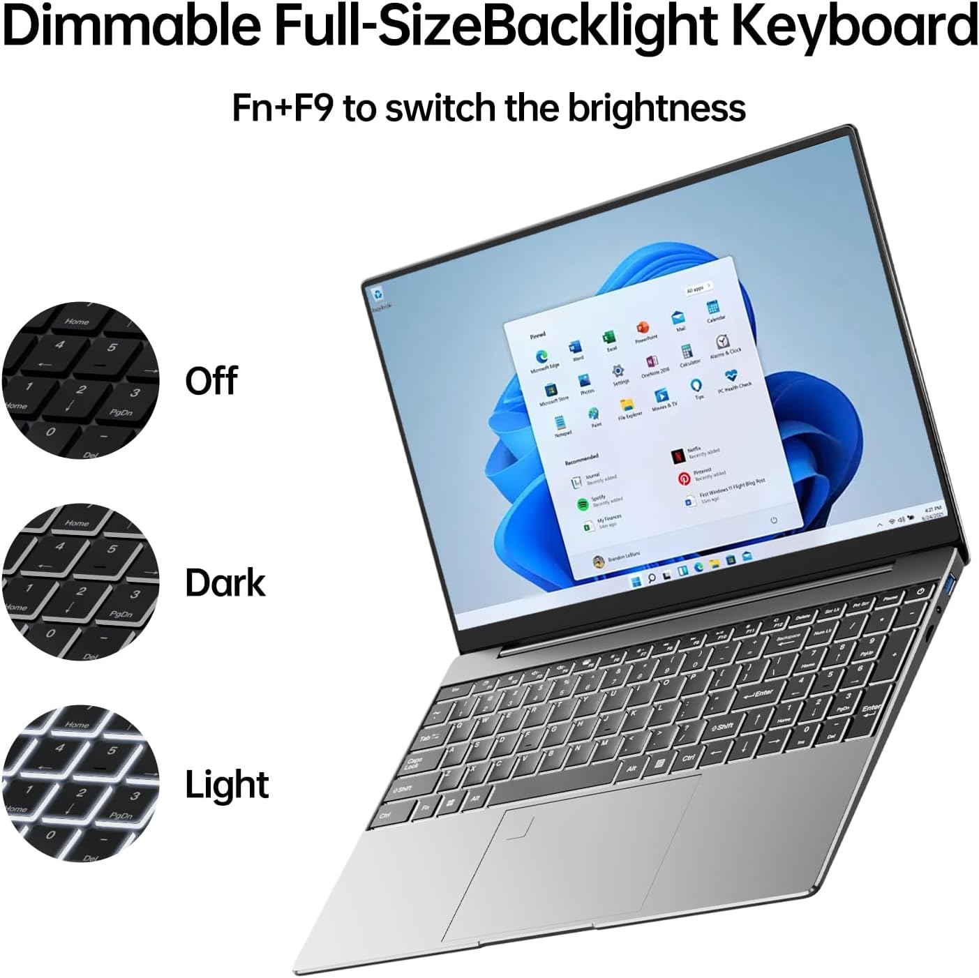 2026 Latest 15.6'' Laptop Win 11 Pro, Intel Processor 6500Y(3.4GHz), 4GB RAM 128GB SSD, 1080p FHD IPS Display, Backlit Keyboard, Fingerprint, Webcam, USB 3.2 Gen1, WiFi5, Mini-HDMI, TF Card Slot