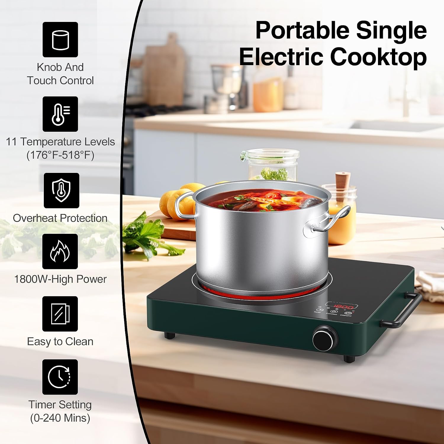 VBGK Double Induction Cooktop and Single Electric Stove Top Burner, 110V Electric Burner with 9 Heating Level,LCD Touch Screen,Child Safety Lock & Timer