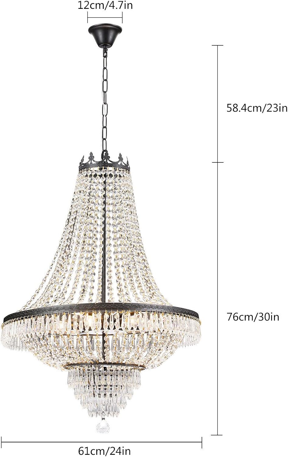 9 Light Modern Crystal Chandelier French Empire Pendant Light D24 x H30inch