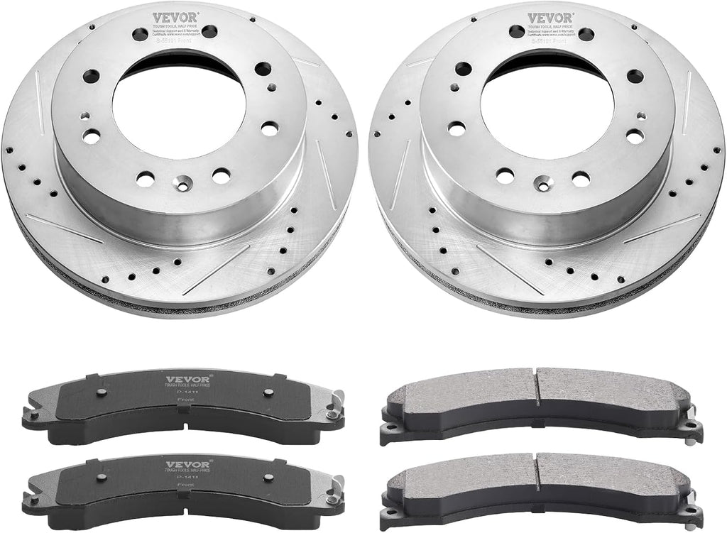 VEVOR Front Brake Kit Compatible with 2011-2019 Chevy Silverado GMC Sierra 2500 3500 HD, Drilled and Slotted Brake Rotors Ceramic Brake Pads Replacement Kit, 14' Front Rotors