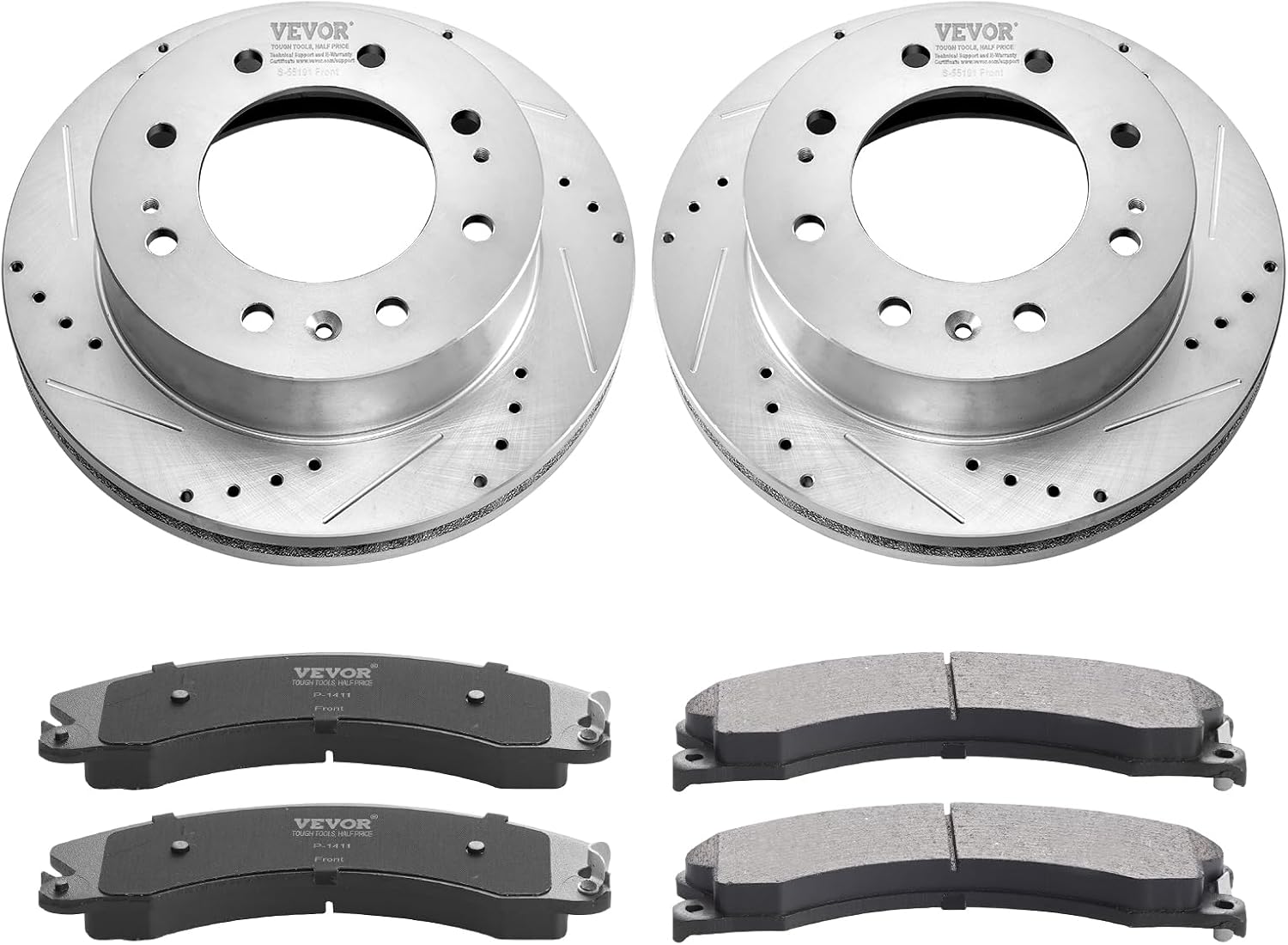 VEVOR Front Brake Kit Compatible with 2011-2019 Chevy Silverado GMC Sierra 2500 3500 HD, Drilled and Slotted Brake Rotors Ceramic Brake Pads Replacement Kit, 14' Front Rotors