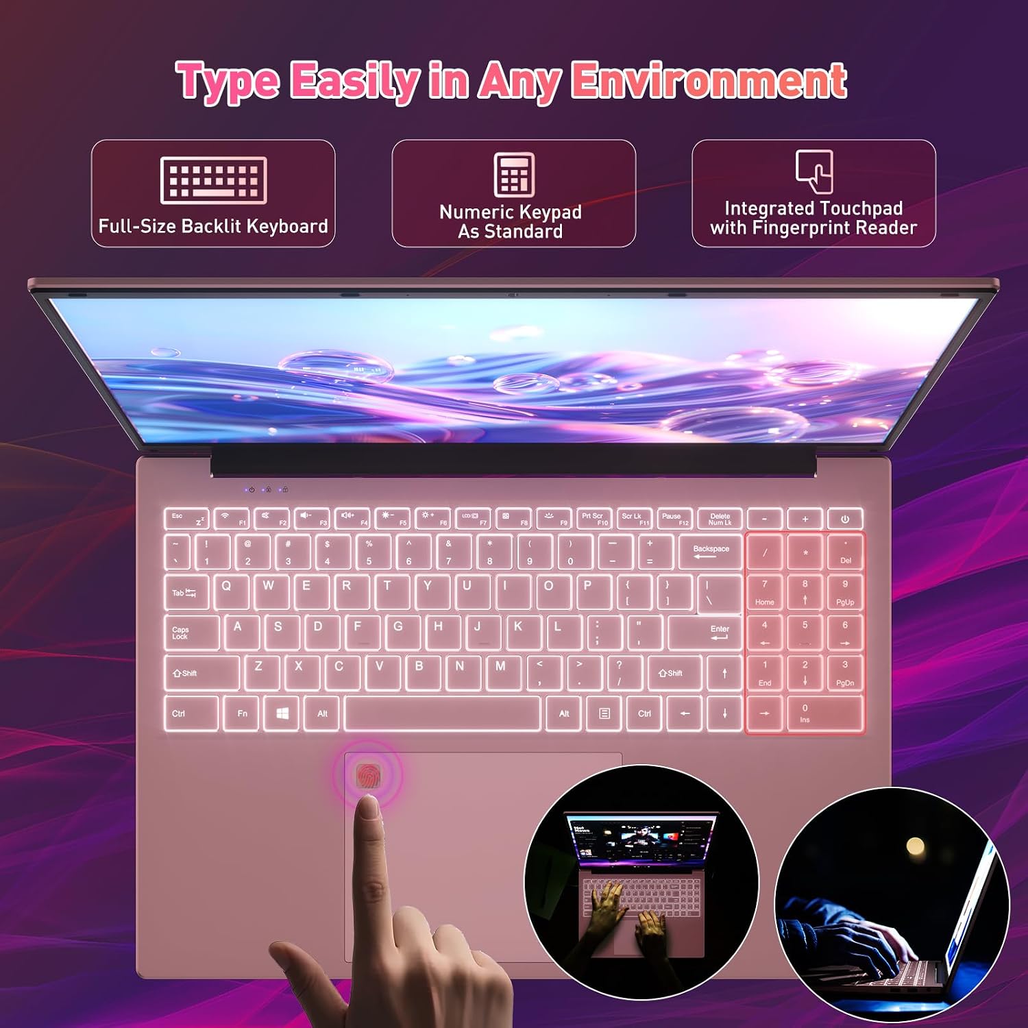 Auusda 16' FHD Traditional Laptop Computers, i3 Processor, WiFi 6 Bluetooth 5.3, Laptops Notebook for Home Office Study, Type-C, Backlit Keyboard, Fingerprint Unlock, Win11 Pro 16GB RAM 1TB SSD Pink