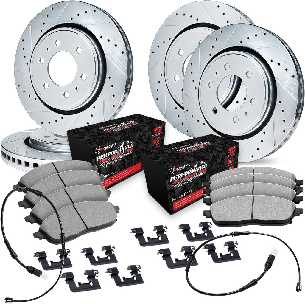 R1 Concepts Front and Rear Brake Kit Fits 2021-2025 Cadillac Escalade, Chevrolet Suburban, Chevrolet Tahoe, GMC Yukon| Off-Road/Tow Pads, Drilled Slotted Rotors| Hardware| 13.5' Front & 13.6' Rear