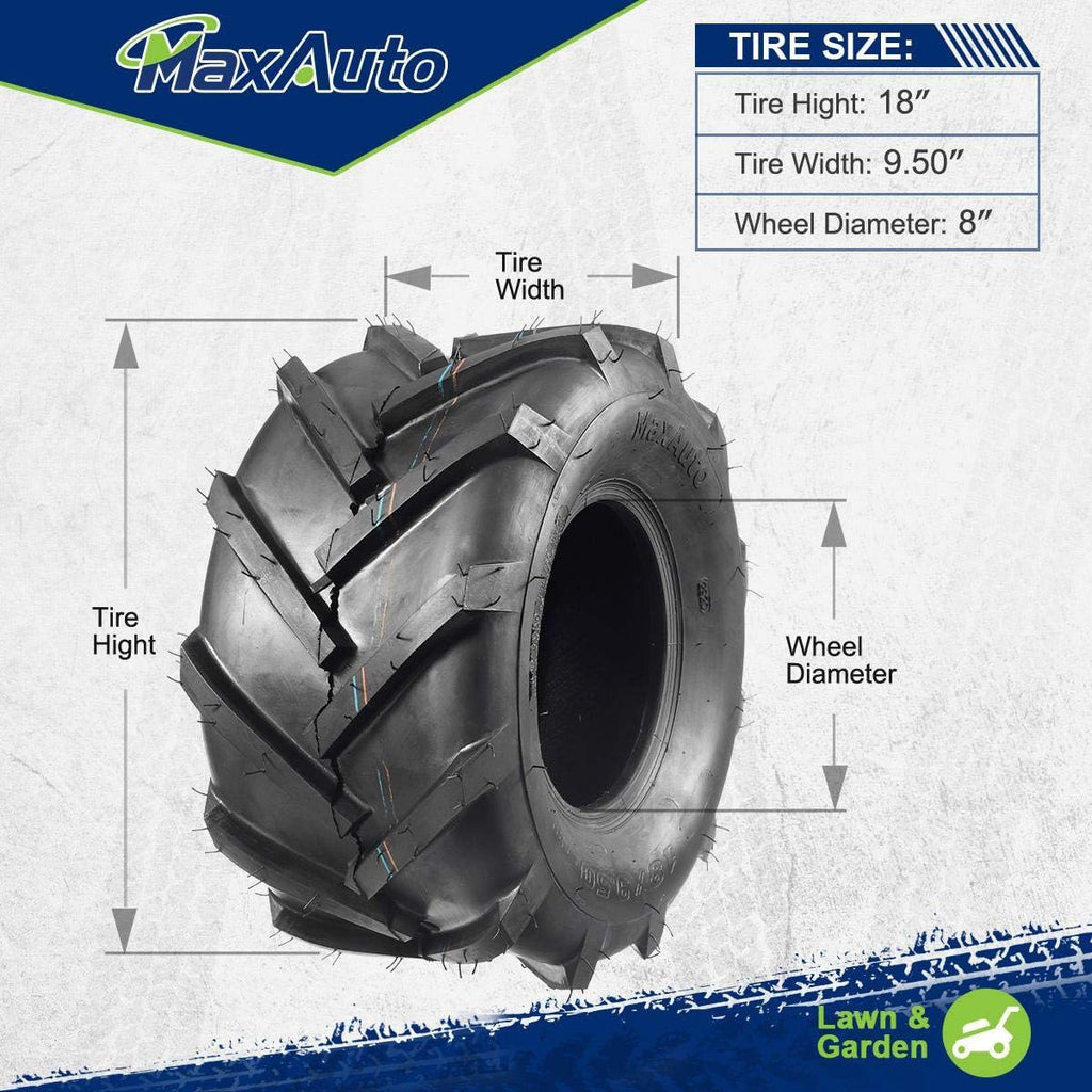 MaxAuto 18x9.50-8 Lawn Mower Tires, 18x9.50x8 Ag Farm Tractors Tires, 18-9.50-8 Super Lug Garden Tractor Tires, 6Ply Tubeless, 1320lbs Capacity, Set of 2