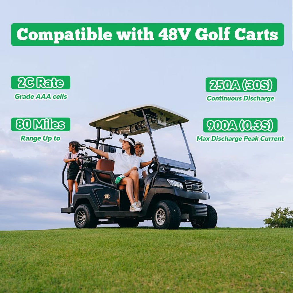 48V 120Ah Lithium Battery with 58.4V 18A LiFePO4 Battery Charger, for Home Energy Storage, Solar Back-up Power, Golf Cart, Lawn Mower, RV, Marine, and Off-Grid Application