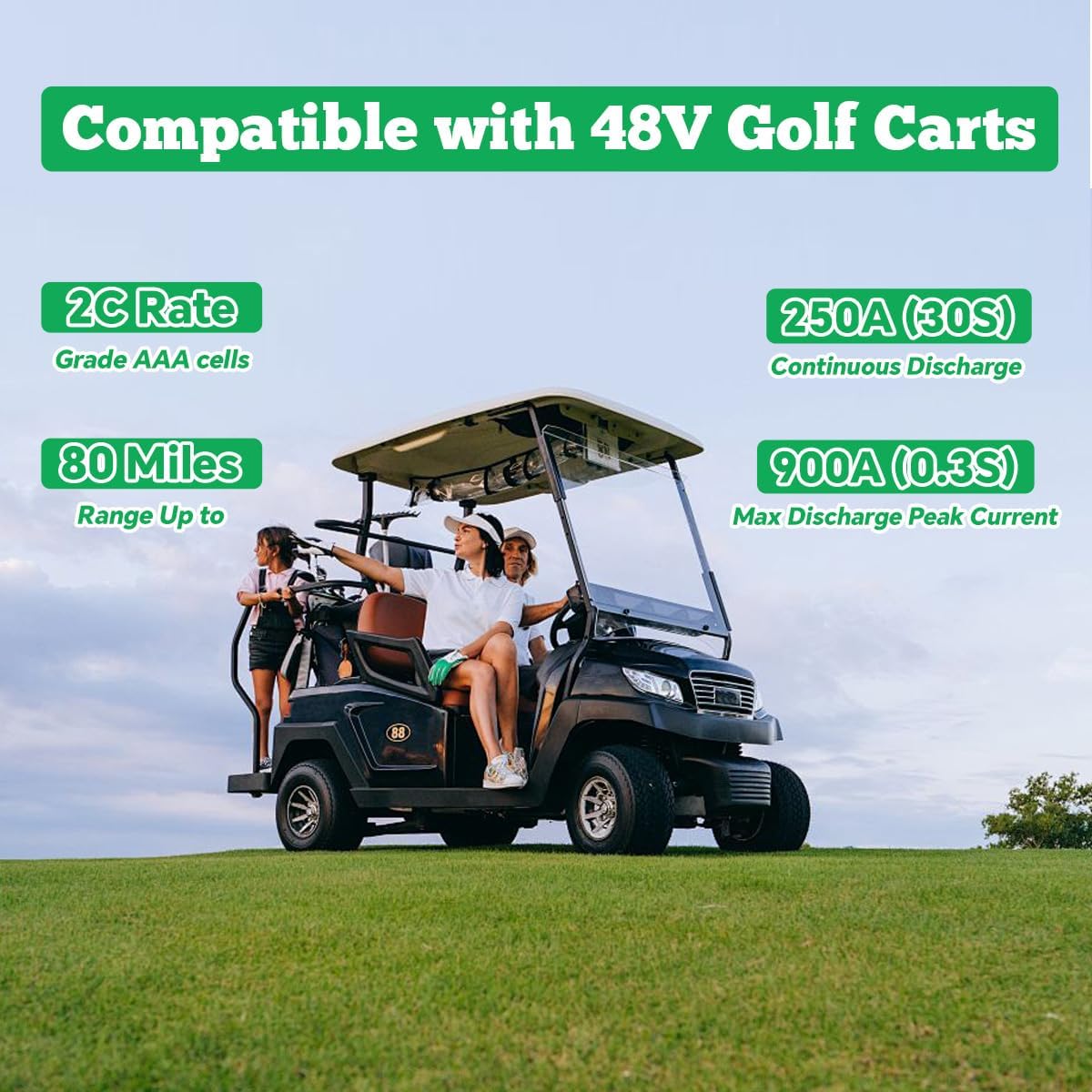 48V 120Ah Lithium Battery with 58.4V 18A LiFePO4 Battery Charger, for Home Energy Storage, Solar Back-up Power, Golf Cart, Lawn Mower, RV, Marine, and Off-Grid Application