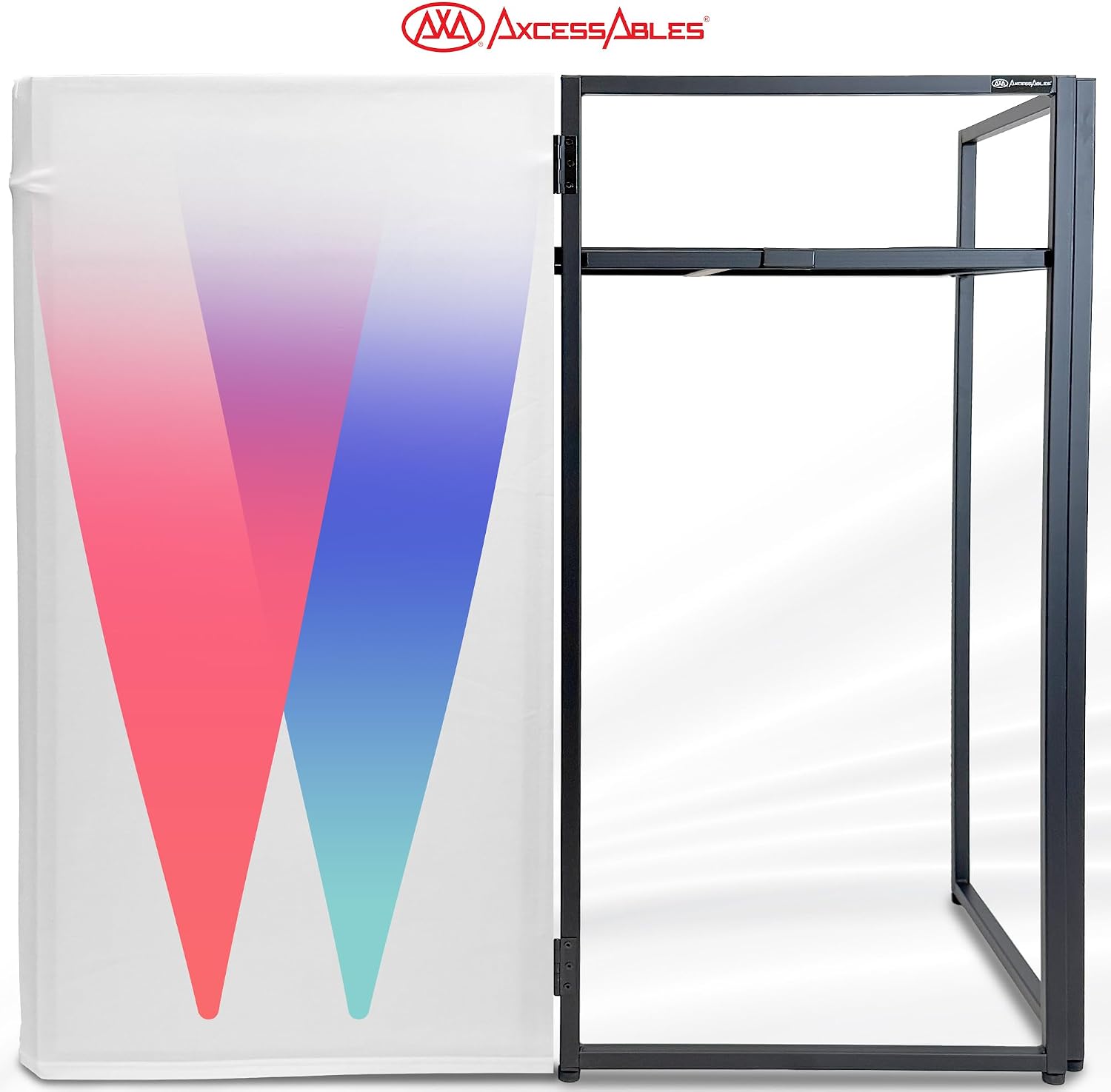 AxcessAbles Portable White DJ Facade Booth with Carry Case – 40' x 20' Tabletop, Steel Frame, and White Scrim | White DJ Table | Event Booth (ES-01X)
