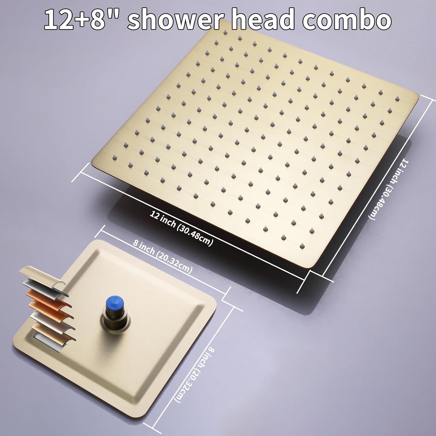 Brushed Gold Shower System with 3 Rain Shower Head(12+8+8 inch), Handheld Spray, 4 Way Smart Temperature Display Shower Faucet set