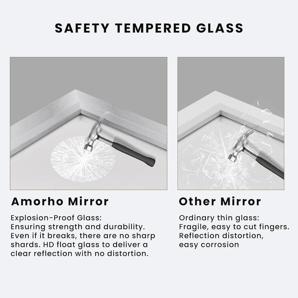 Amorho Bathroom Mirror, 28x32 Inch Silver Thick Metal Framed Wall Mirrors for Over Sink, Brushed Nickel Mirror Perfect for Bedroom, Living Room, Entryway, Rectangle (Horizontal/Vertical).