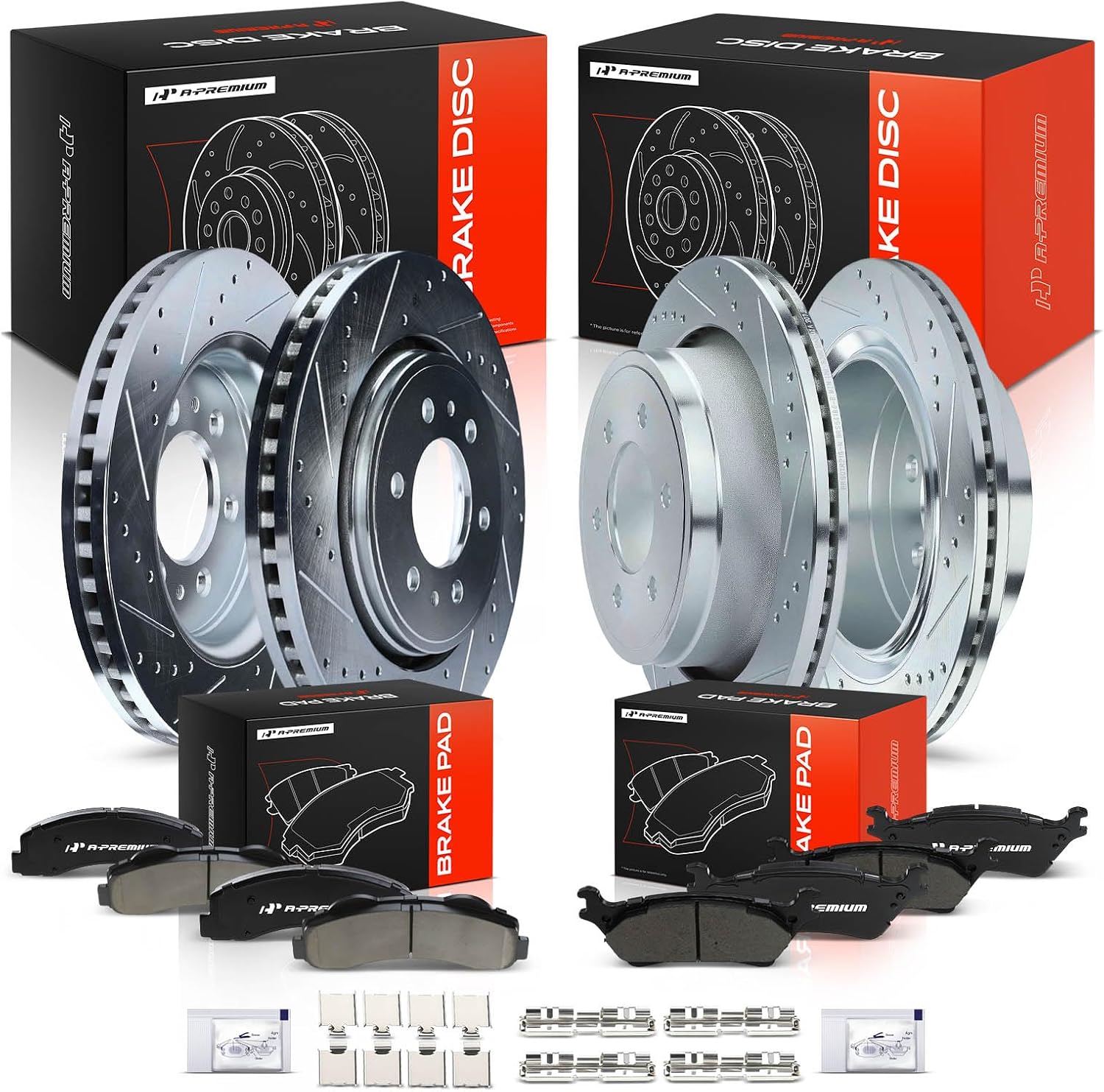 A-Premium Front & Rear Drilled and Slotted Disc Brake Rotors + Ceramic Pads Kit Compatible with Select Ford Models - For F-150 2012 2013 2014 2015 2016 2017 2018 2019 2020, 12-PC Set