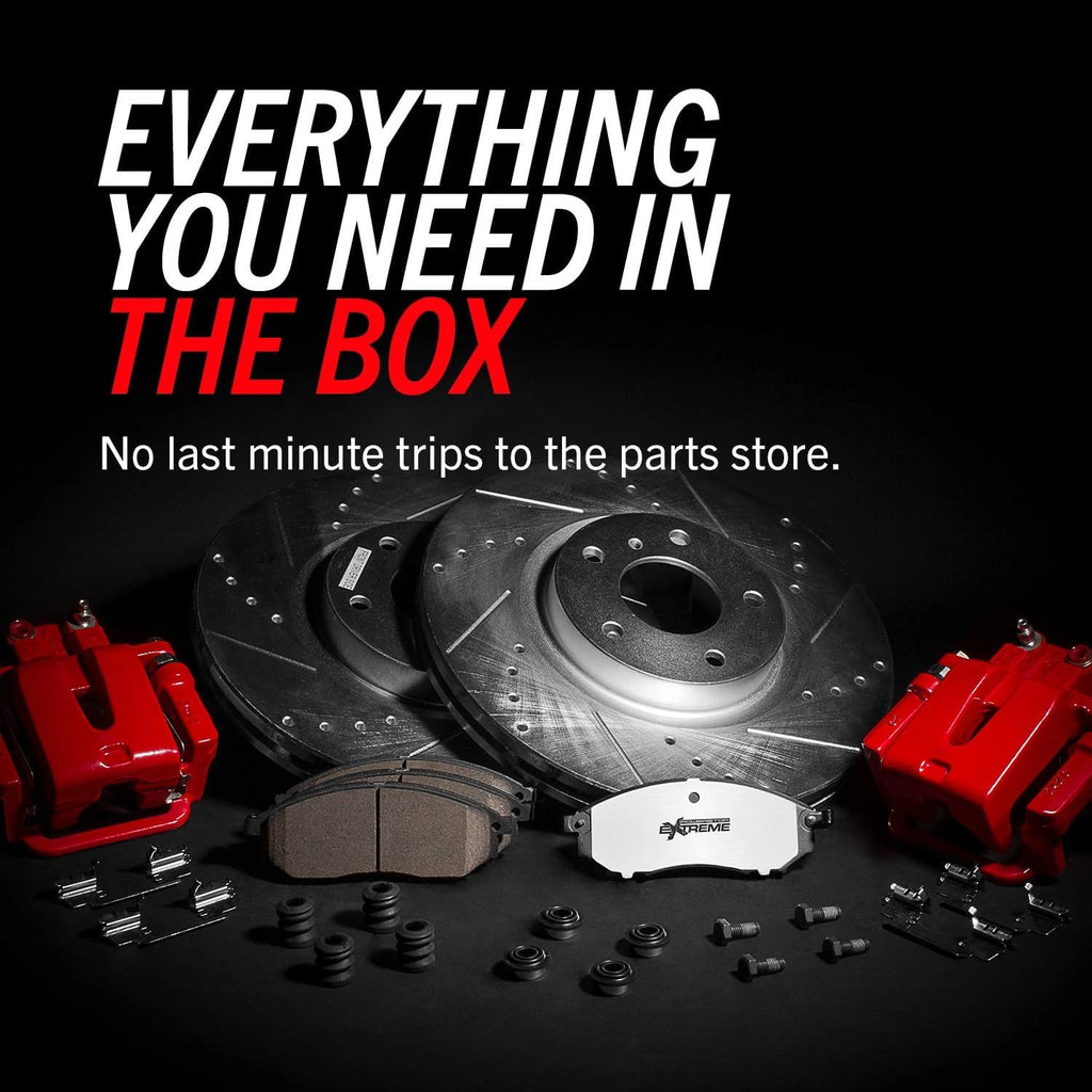 PowerStop Front Brake & Caliper Kit for Toyota 4Runner 2003-09 |FJ Cruiser 2007-14 |Tacoma 2005-23 - Drilled & Slotted Disc Rotors + Z36 Brake Pads + Red-Powder Coated Calipers, KC137-36