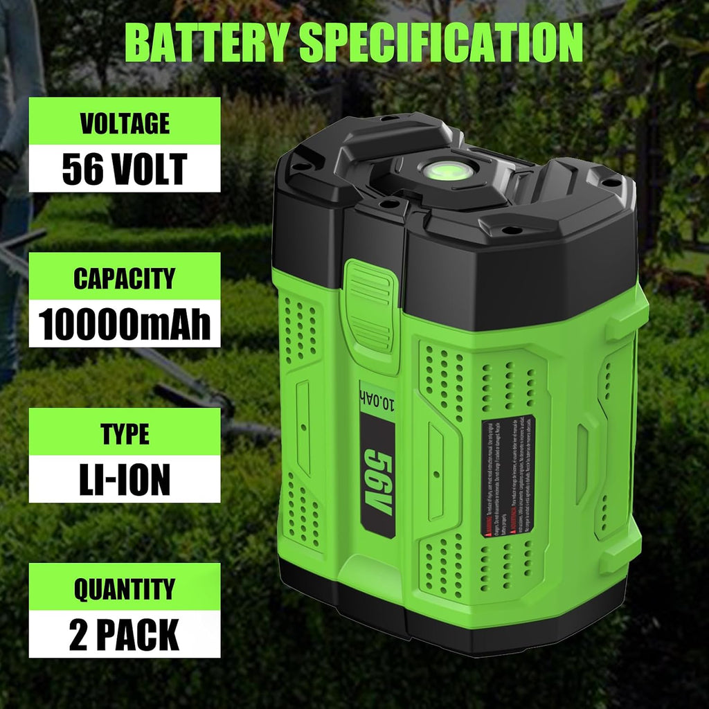 2Pack BA5600T 10000mAh 56V Replacement Battery for EGO 56V Battery 10.0Ah Compatible with EGO Battery 56Volt Cordless Tools (Green)