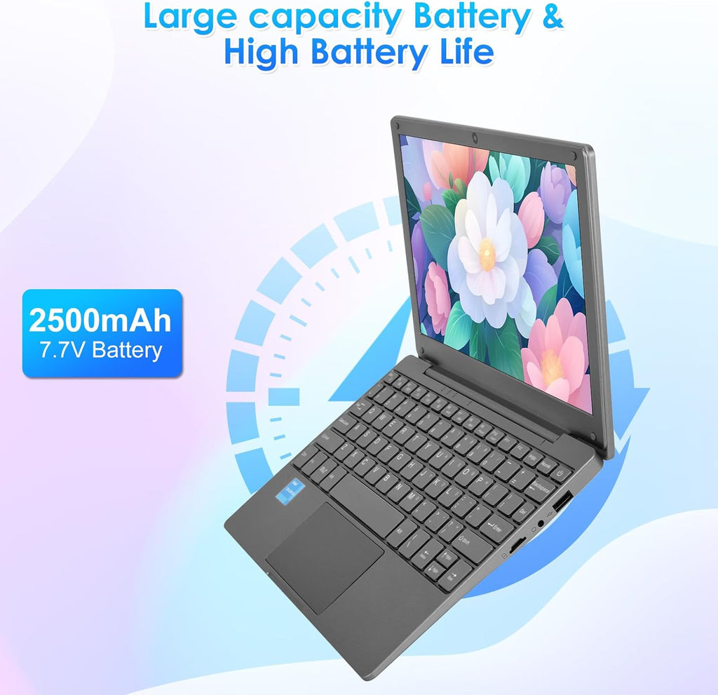 Portable Mini Education Laptop Computer with Celeron N4000 CPU 8GB RAM 256GB SSD HD IPS Screen, Laptop Computer for Learning, Office Work (Gray)