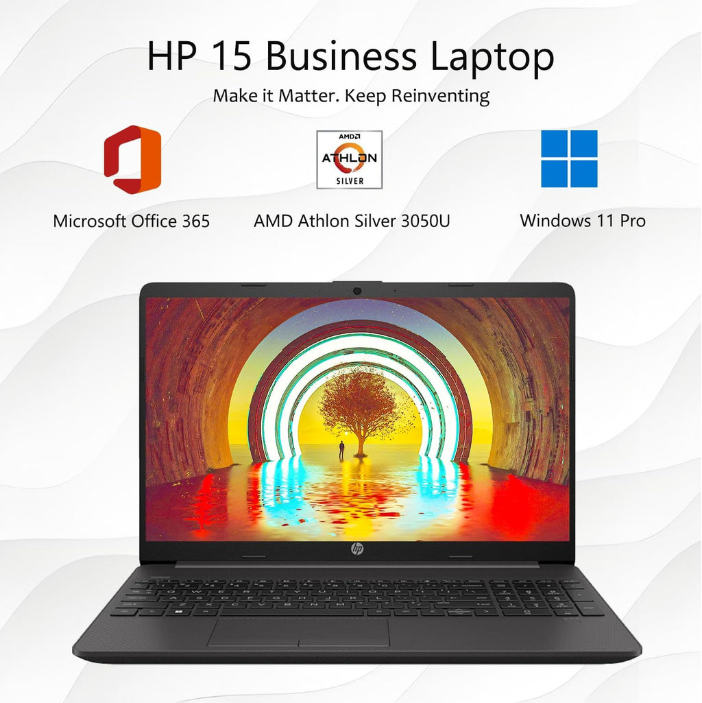 HP 15 Laptop(Include 1 Year Office 365), 16GB RAM, 512GB SSD, 15.6' FHD 1080p IPS Display, AMD Athlon Silver 3050U Processor, Ethernet Port RJ-45, SD Card Reader, Windows 11 Pro, WOWPC Recovery USB