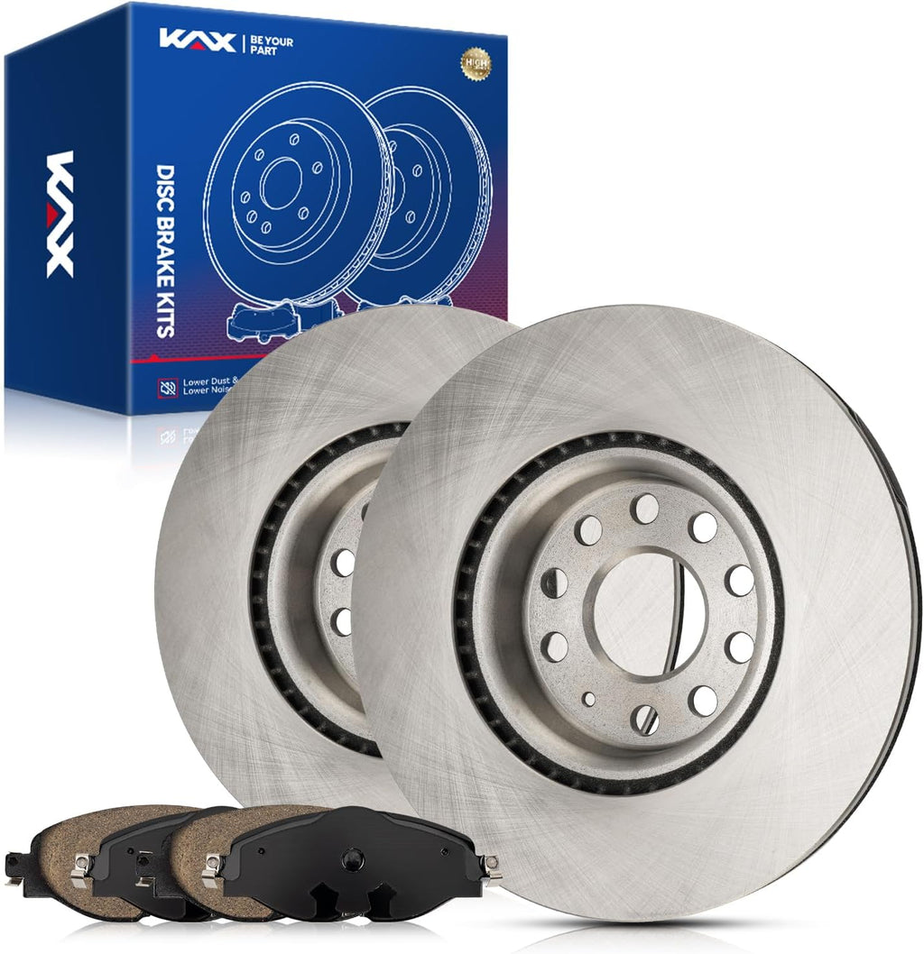 KAX Front Brakes and Rotors for Volkswagen GTI Golf Alltrack Audi A3 Quattro Golf TT Quattro, Smooth Vented Disc Brake Rotor Ceramic Brake Pads Replacement (#34279+D1760A, 12.28inch, 312MM)