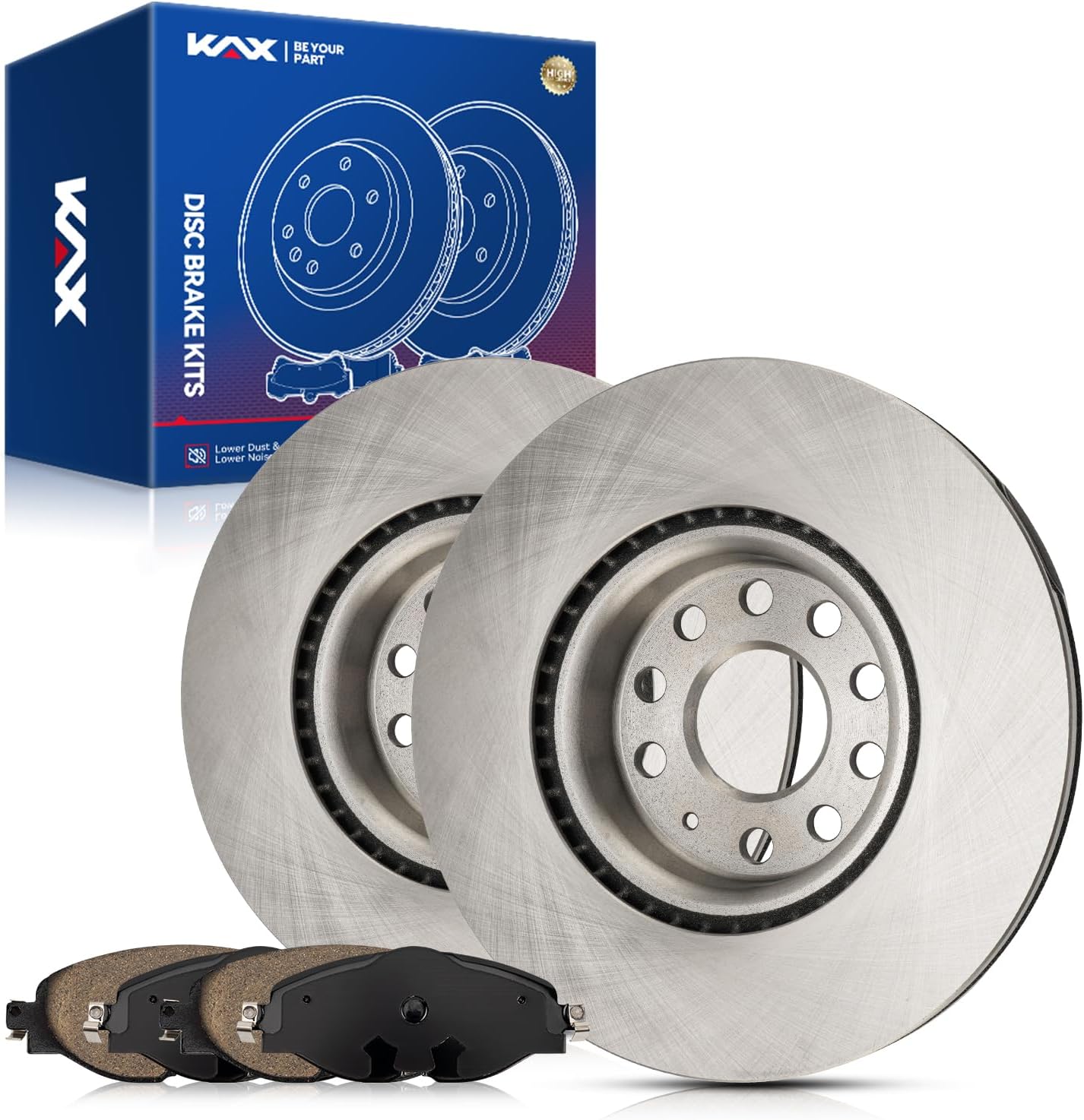 KAX Front Brakes and Rotors for Volkswagen GTI Golf Alltrack Audi A3 Quattro Golf TT Quattro, Smooth Vented Disc Brake Rotor Ceramic Brake Pads Replacement (#34279+D1760A, 12.28inch, 312MM)