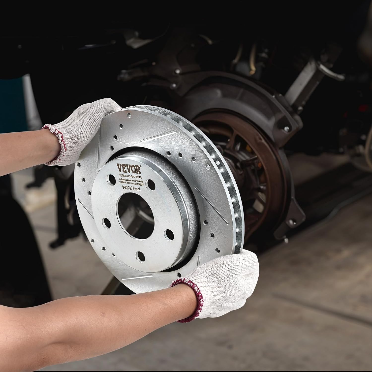 VEVOR Front and Rear Brake Kit Compatible with 2007-2017 Jeep Wrangler, Drilled and Slotted Brake Rotors Ceramic Brake Pads Replacement, 11.9' Front Rotors 12.4' Rear Rotors