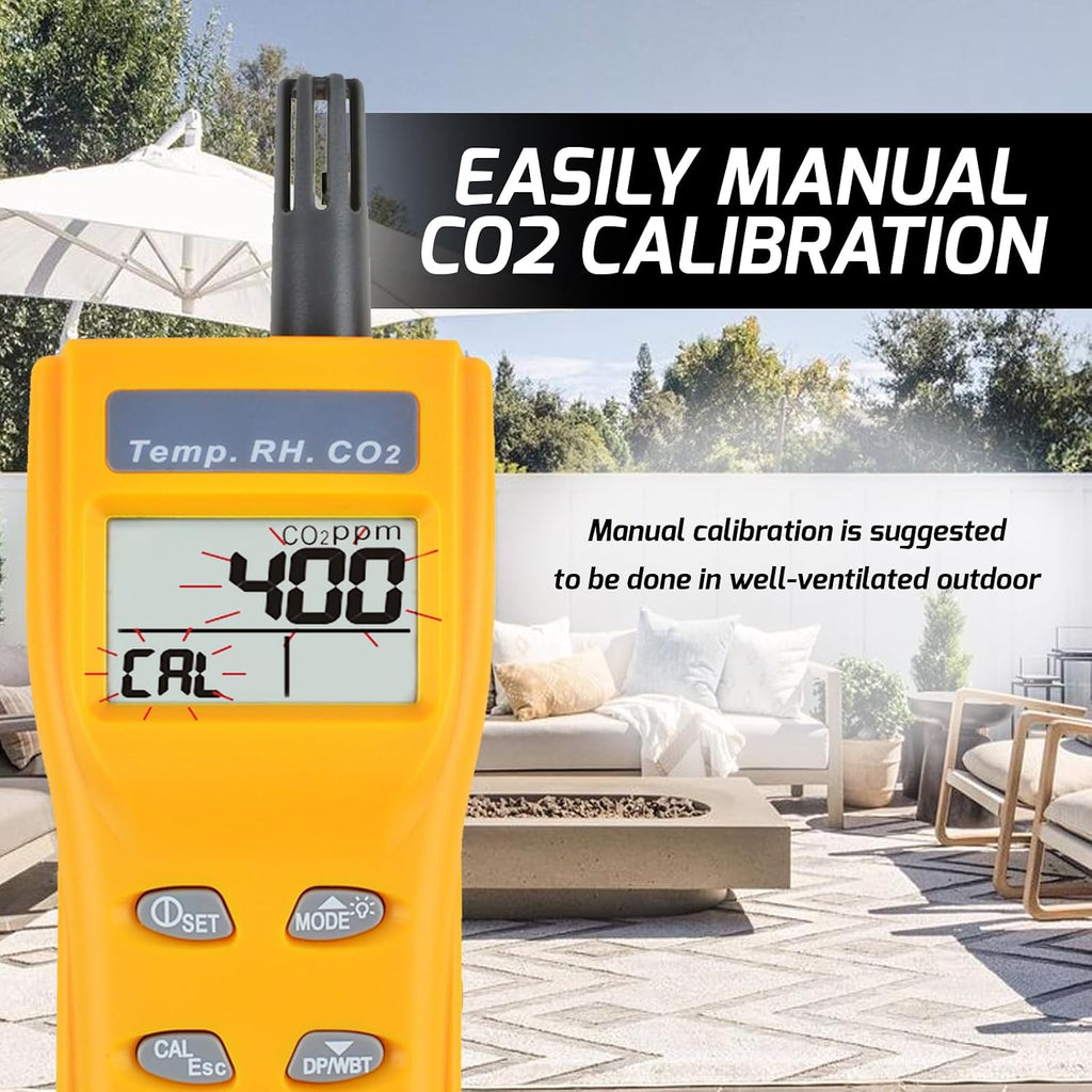 Portable CO2 Meter Handheld CO2 Detector Monitor 0~9999ppm, Carbon Dioxide Meter with Alarm Function, Temperature & Humidity Meter NDIR Sensor Air Quality Monitor for Home Trip Classroom and Office