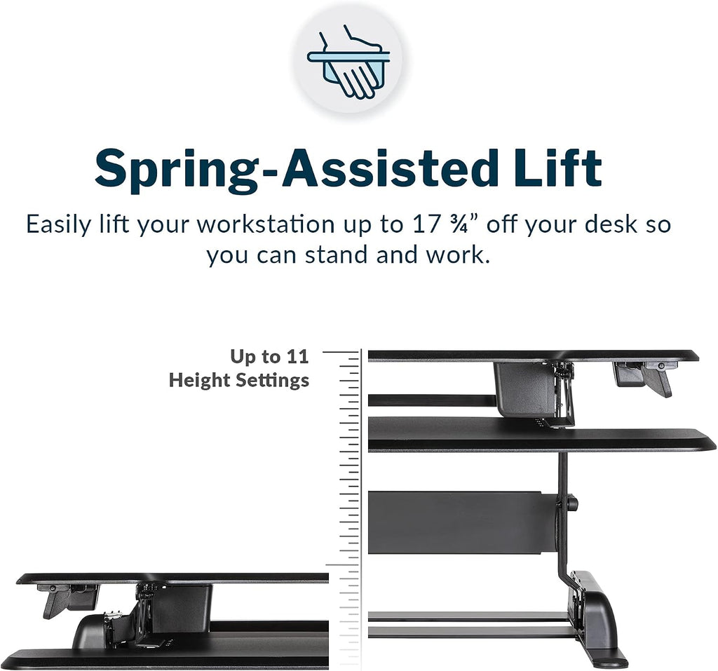 Vari - VariDesk Essential 30 - Two-Tier Standing Desk Converter for Home Office - Adjustable Sit Stand Desk with 11 Height Settings - Standing Desk Riser for Monitor & Accessories - 30' Wide, Black