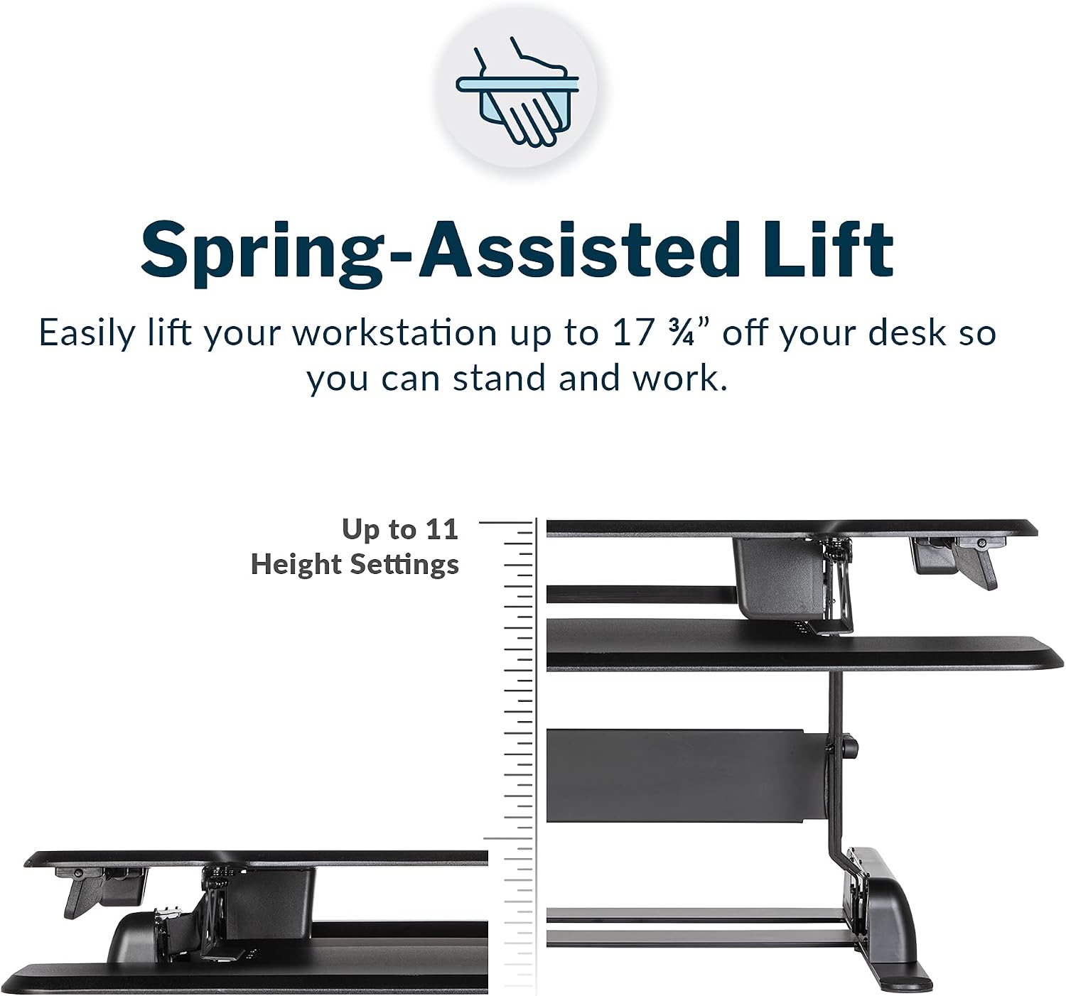 Vari - VariDesk Essential 30 - Two-Tier Standing Desk Converter for Home Office - Adjustable Sit Stand Desk with 11 Height Settings - Standing Desk Riser for Monitor & Accessories - 30' Wide, Black