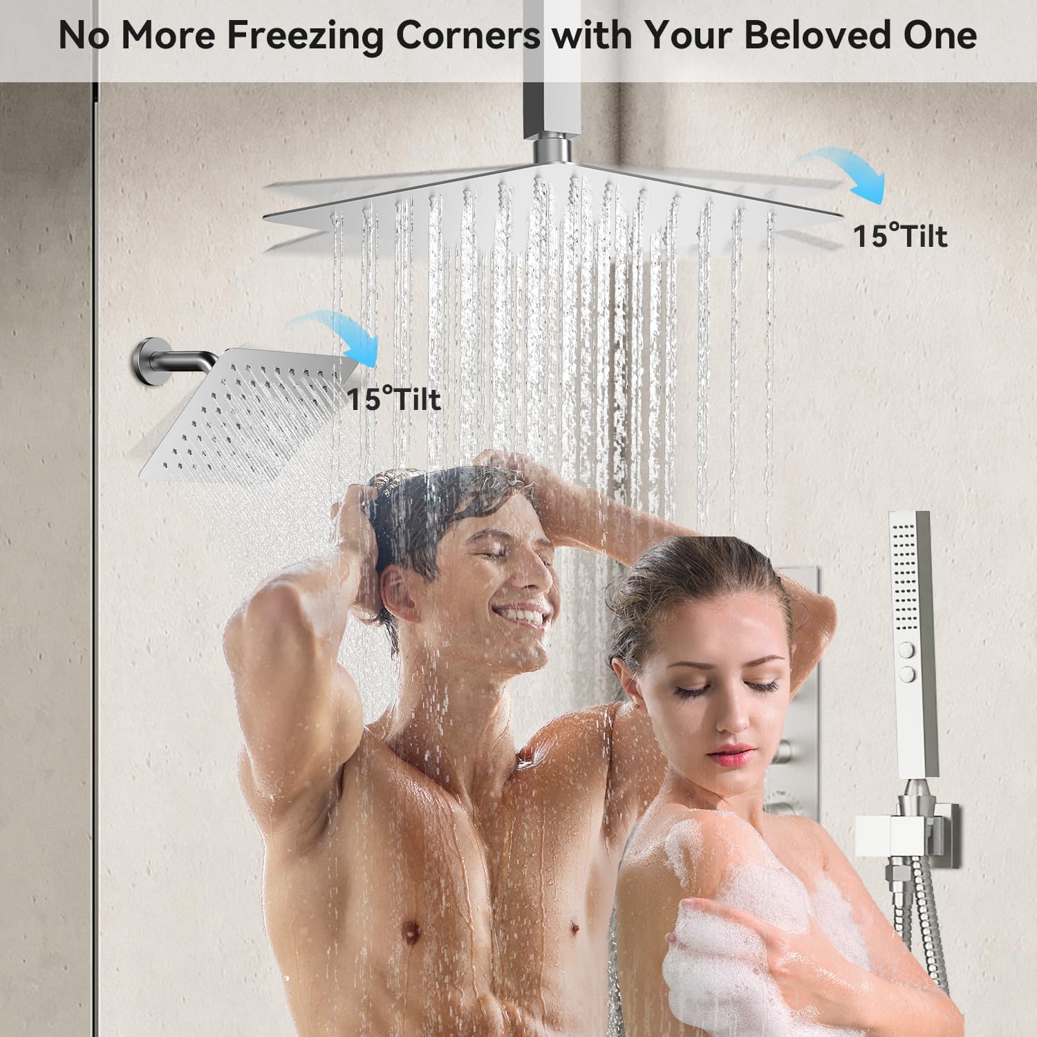 Shower Faucet Set,Thermostatic Shower System,12 Inch Ceiling Mounted and 6 Inch Wall Mount Rain Shower Head with 2 in 1 Handhled,High Pressure Dual Shower Head Combo Set
